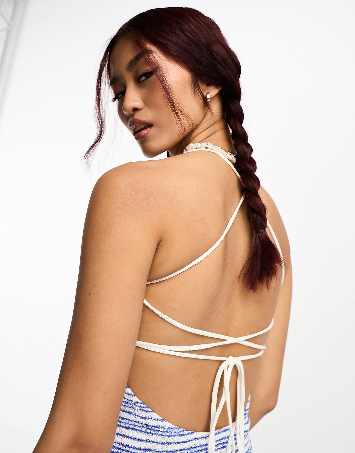 Pull&Bear striped split hem strappy back mini dress in blue