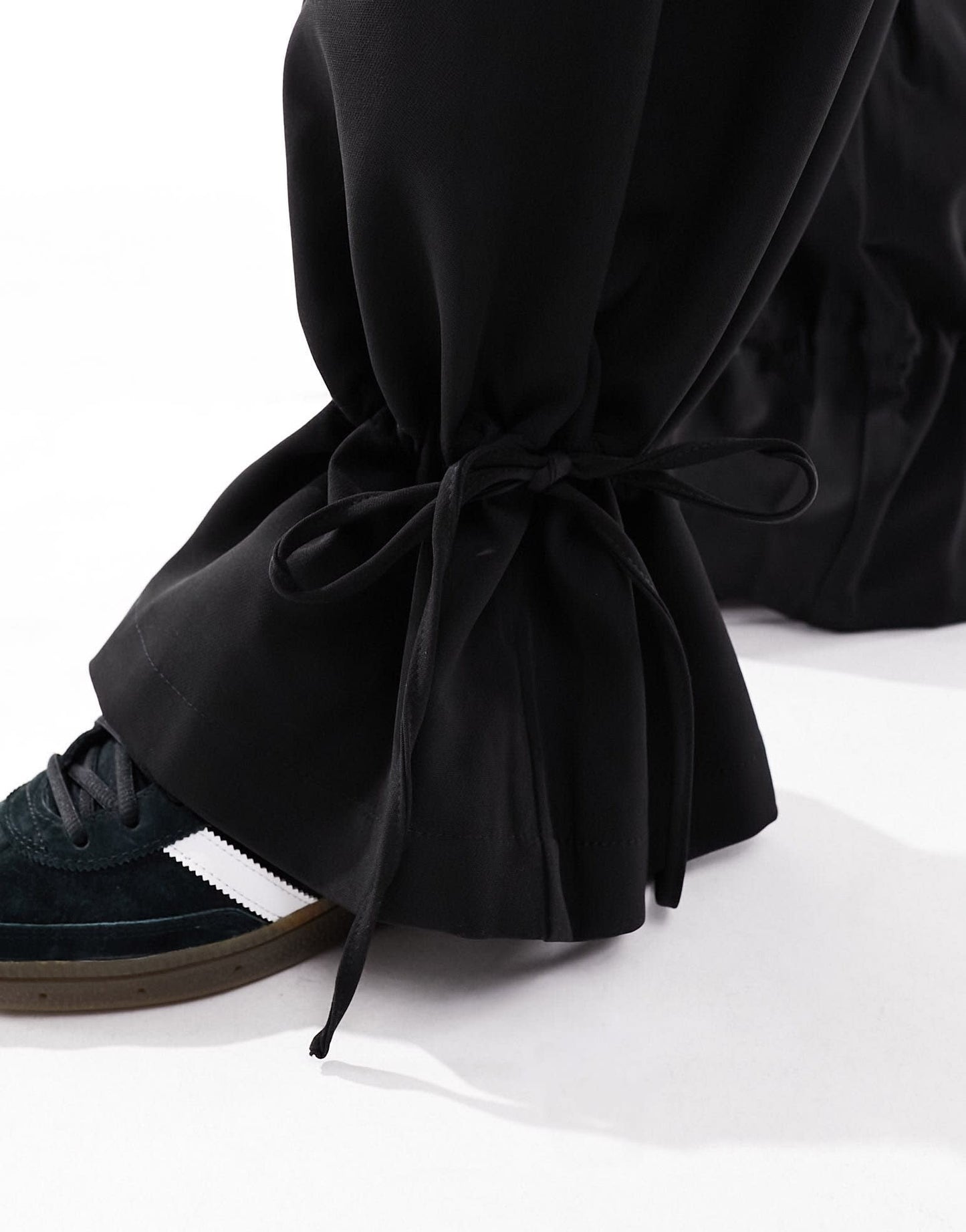 Pieces Curve wide leg tie detail trousers in black