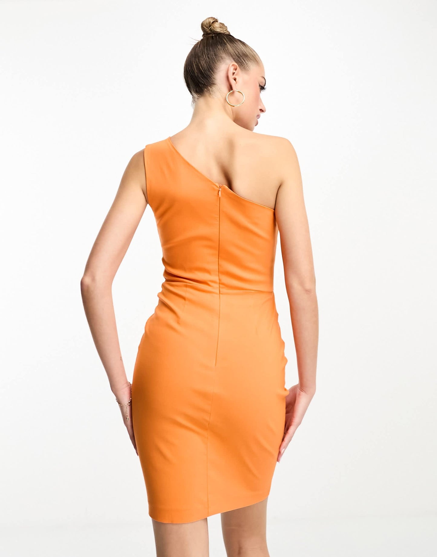 Vesper bengaline one shoulder bodycon mini dress in orange