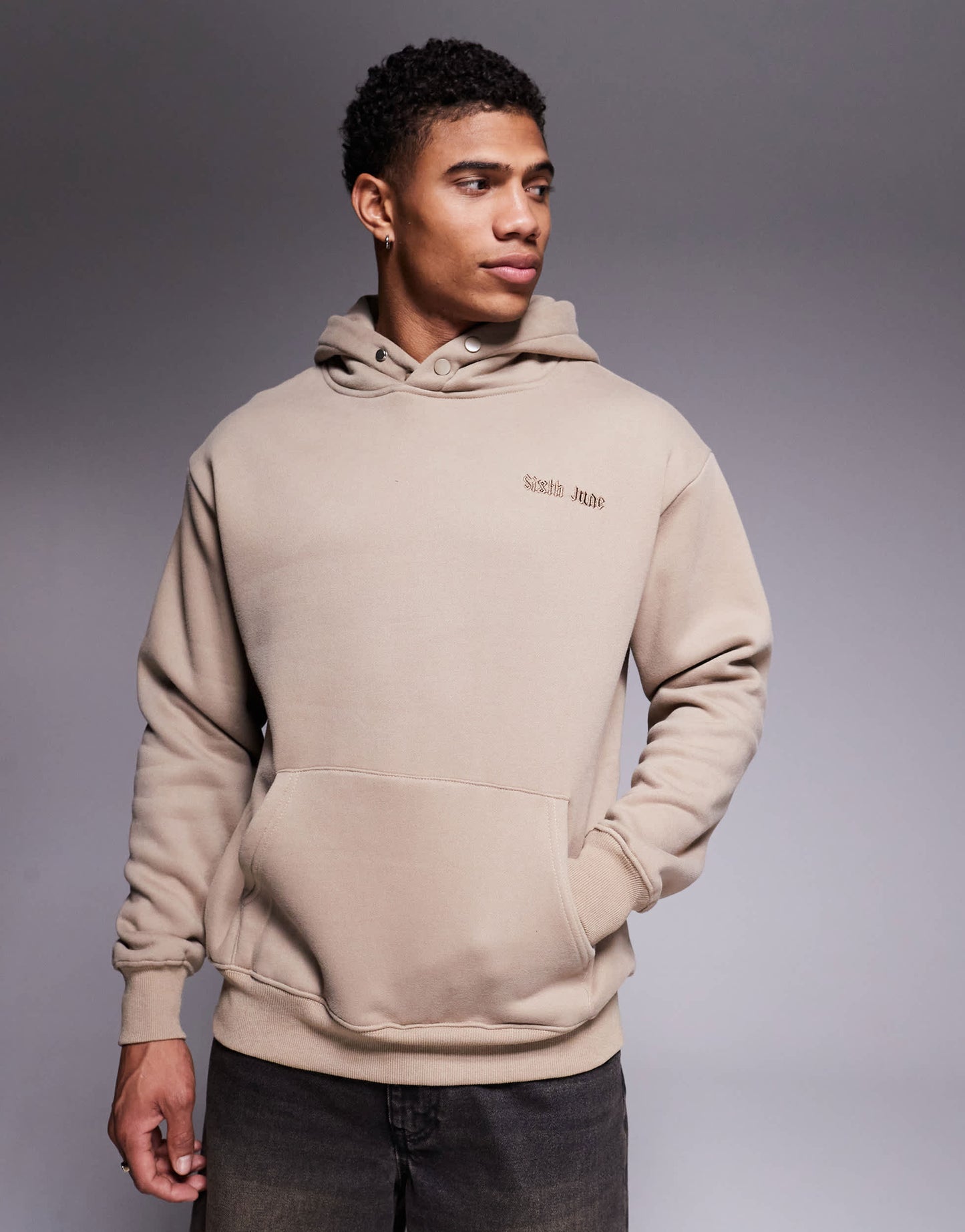 Sixth June fear embroidered hoodie in beige