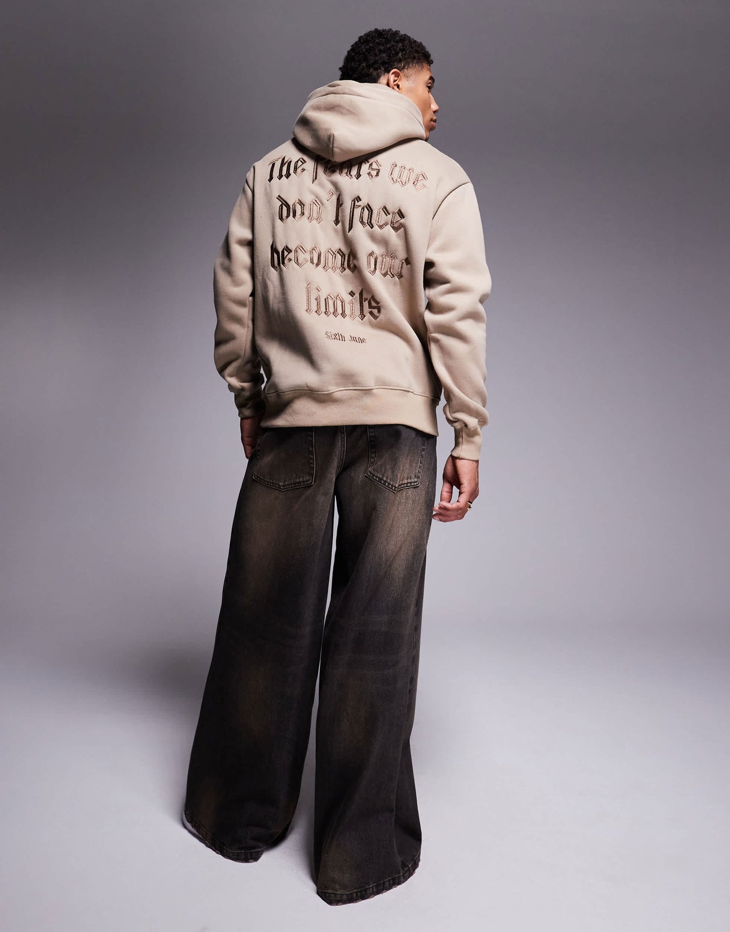 Sixth June fear embroidered hoodie in beige