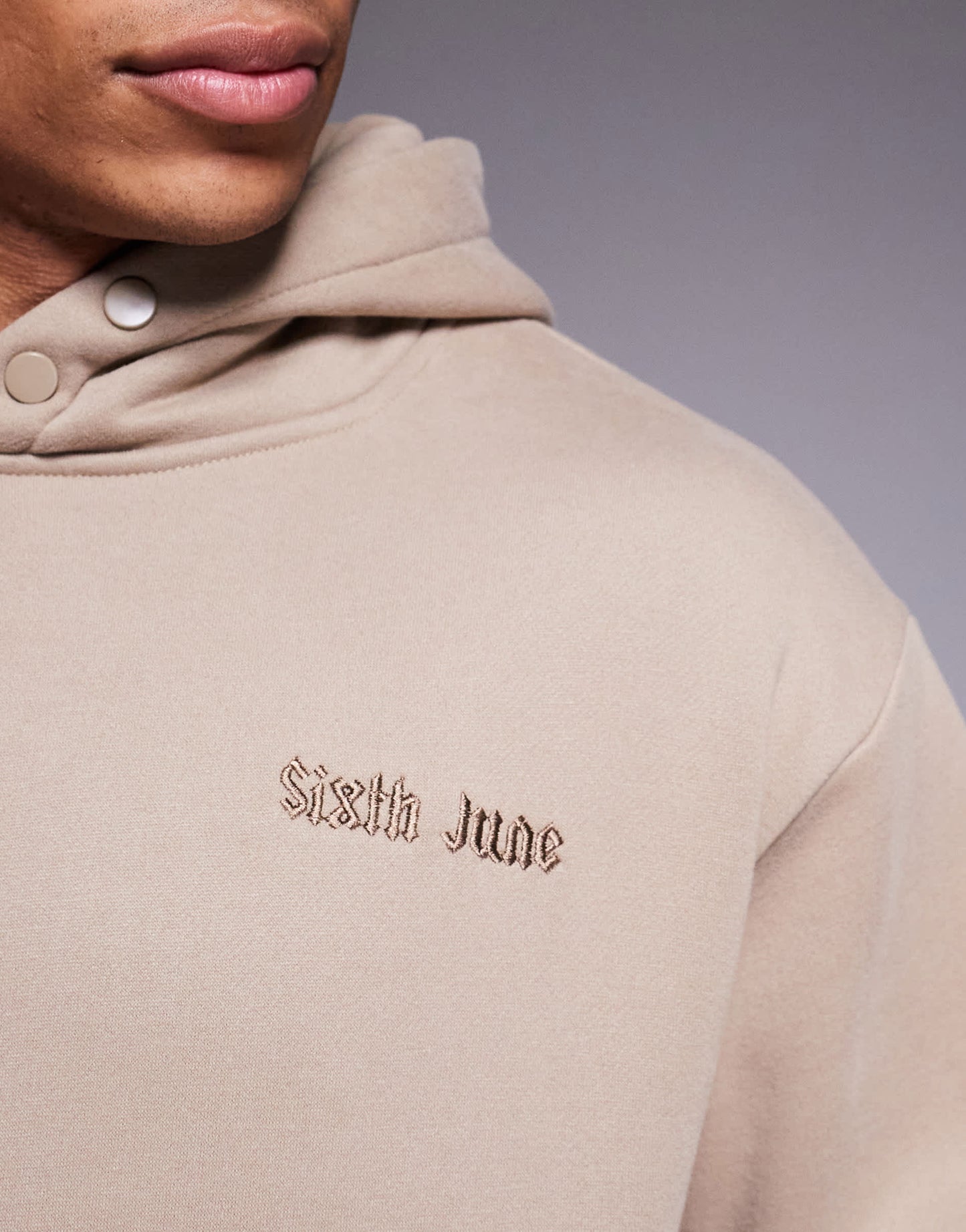 Sixth June fear embroidered hoodie in beige