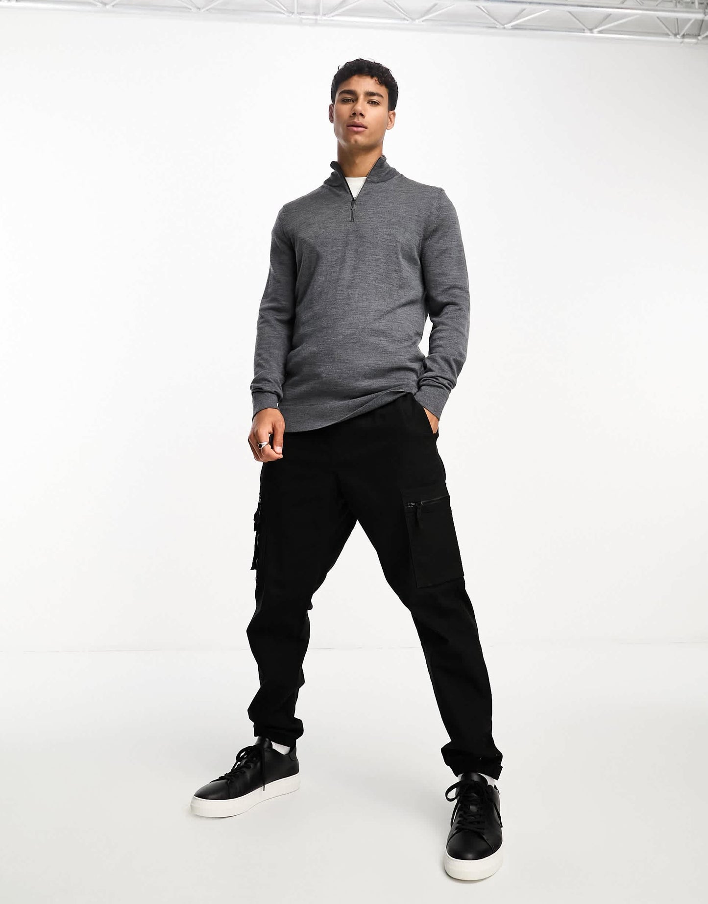 Calvin Klein merino 1/4 zip jumper in grey