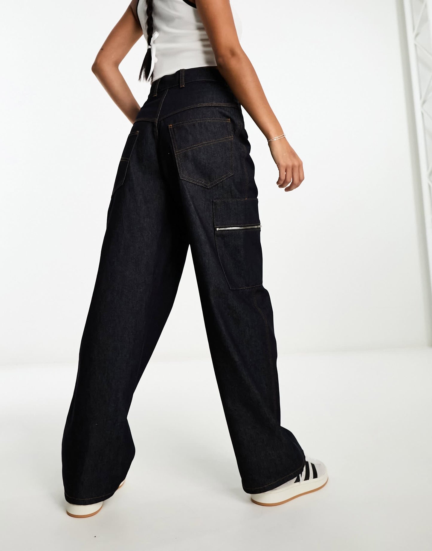 COLLUSION X003 wide leg jeans in rinse wash - MBLUE