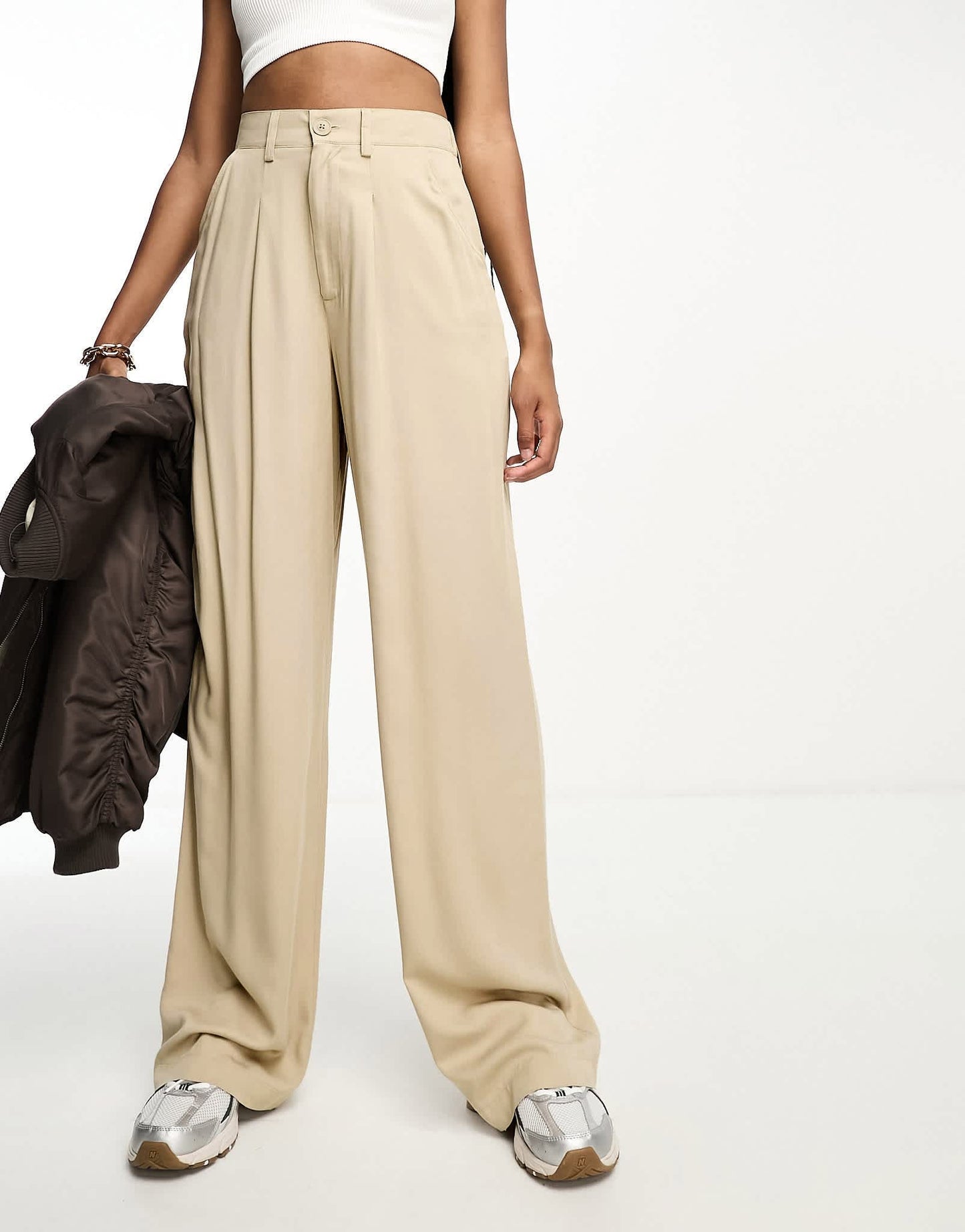 ASOS DESIGN Tall wide leg dad trousers in taupe