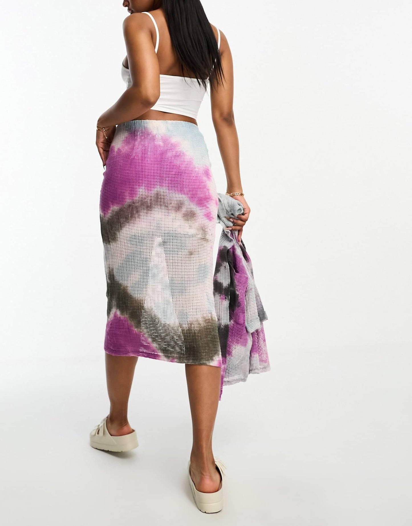 Pull&Bear tie dye crochet maxi skirt co-ord in multi
