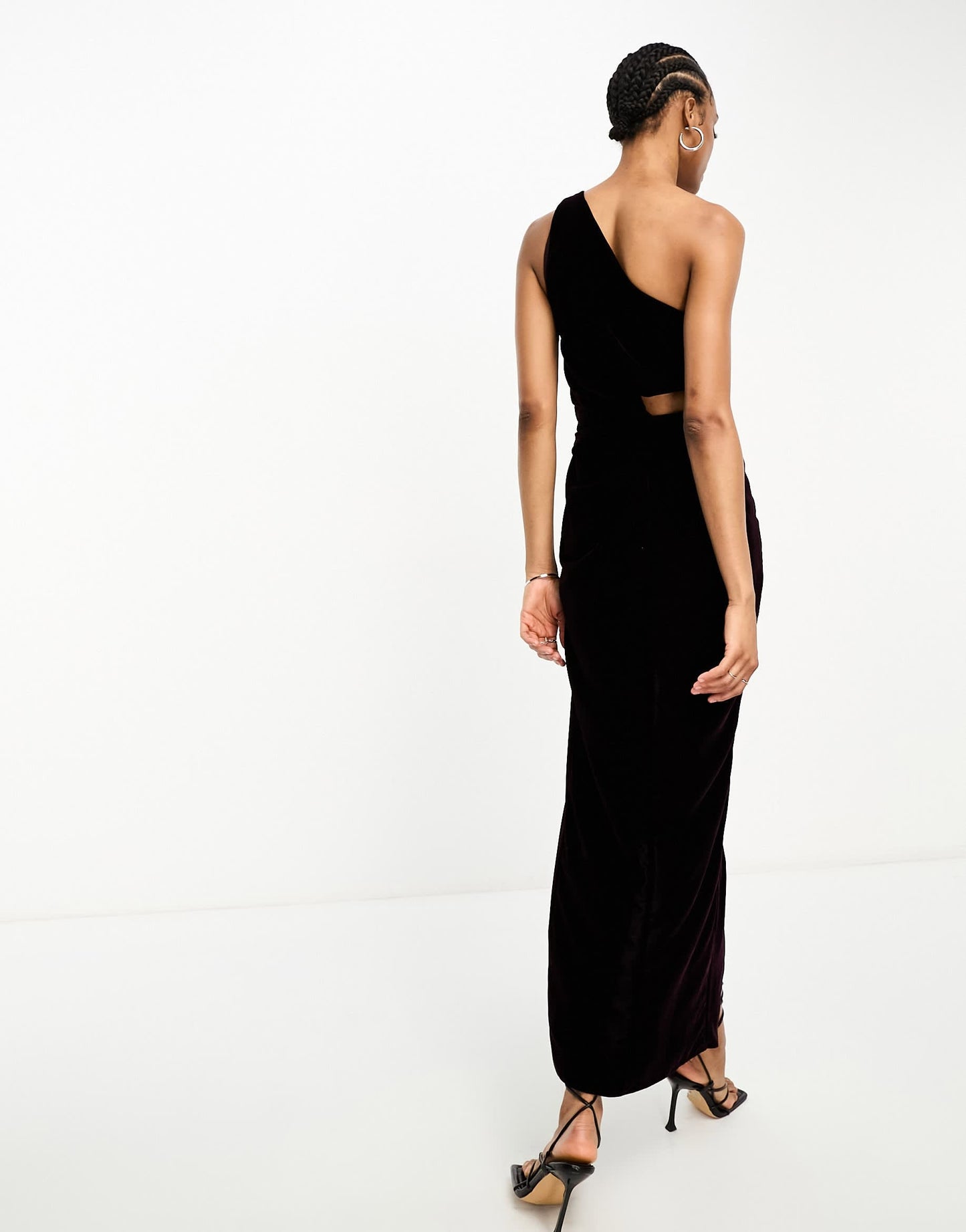 ASOS DESIGN Tall velvet knot detail midaxi dress with cut out detail in purple