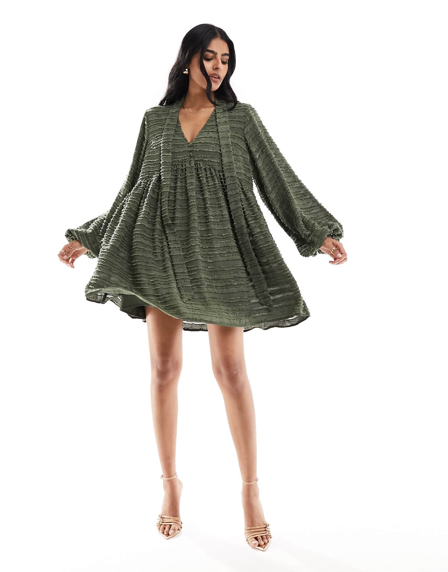 ASOS DESIGN Fluffy mini smock dress in khaki