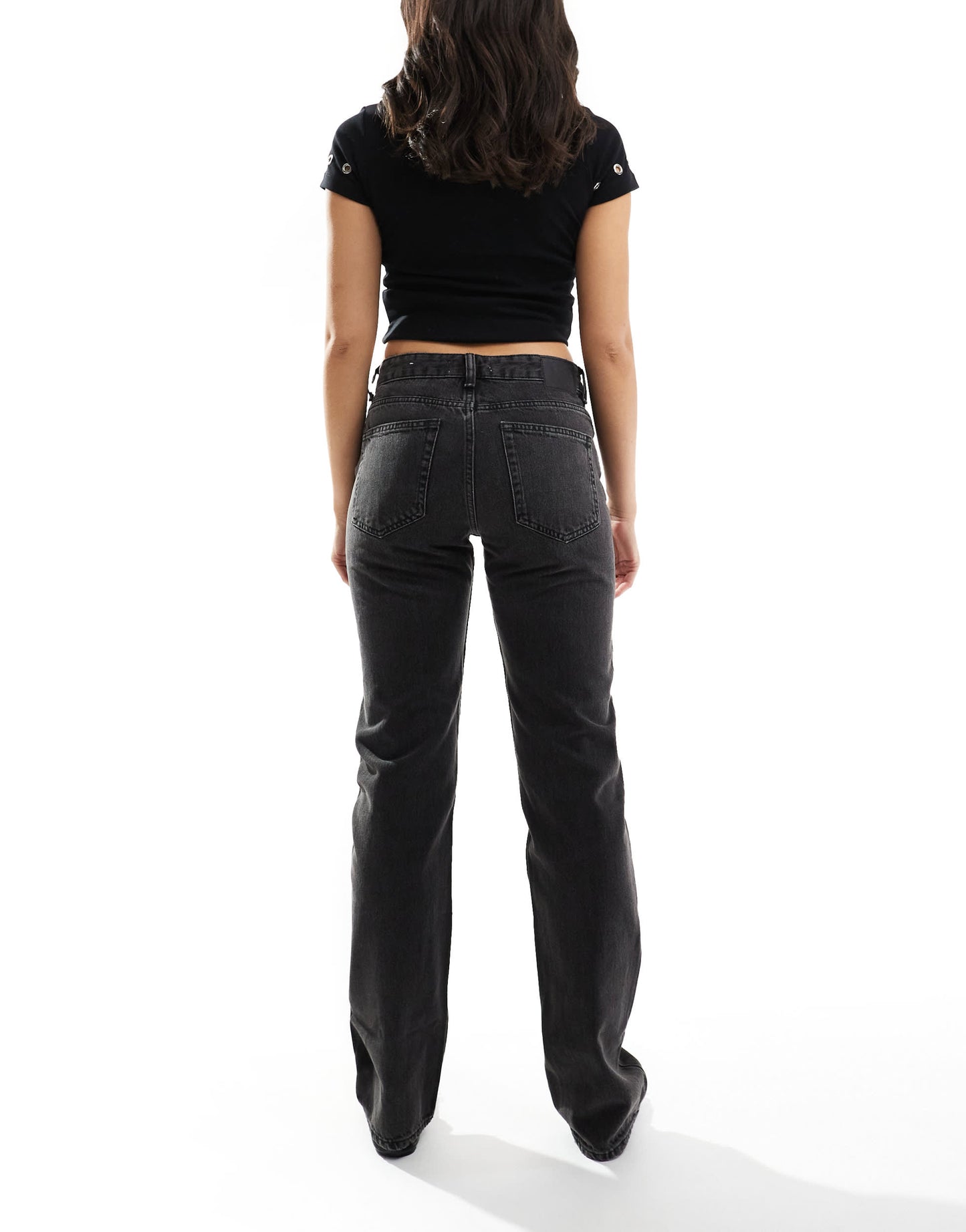Pull&Bear mid rise straight leg jean in black