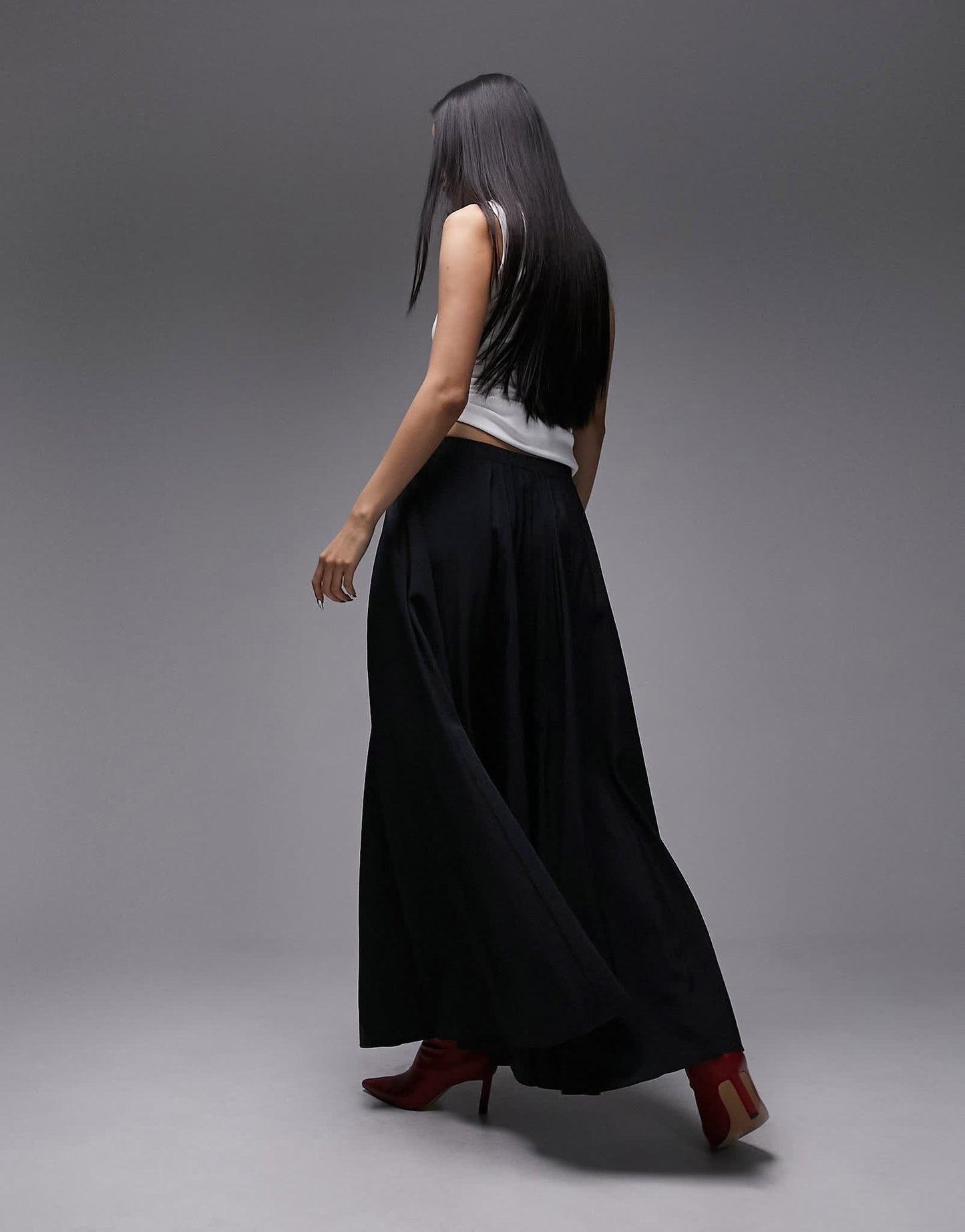 Topshop technical fabric full maxi skirt in black