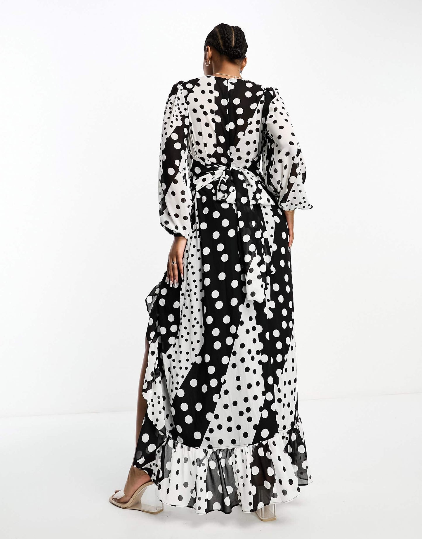 In The Style exclusive volume sleeve wrap maxi dress in mixed spot print