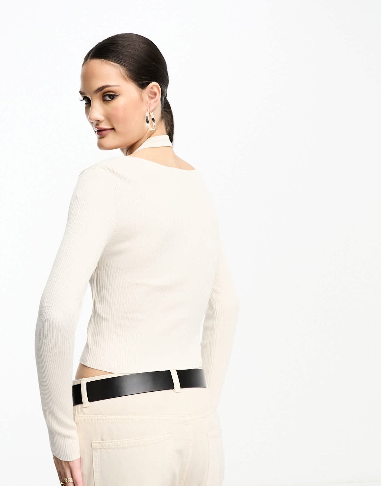 Stradivarius knitted 2 in 1 top in ecru