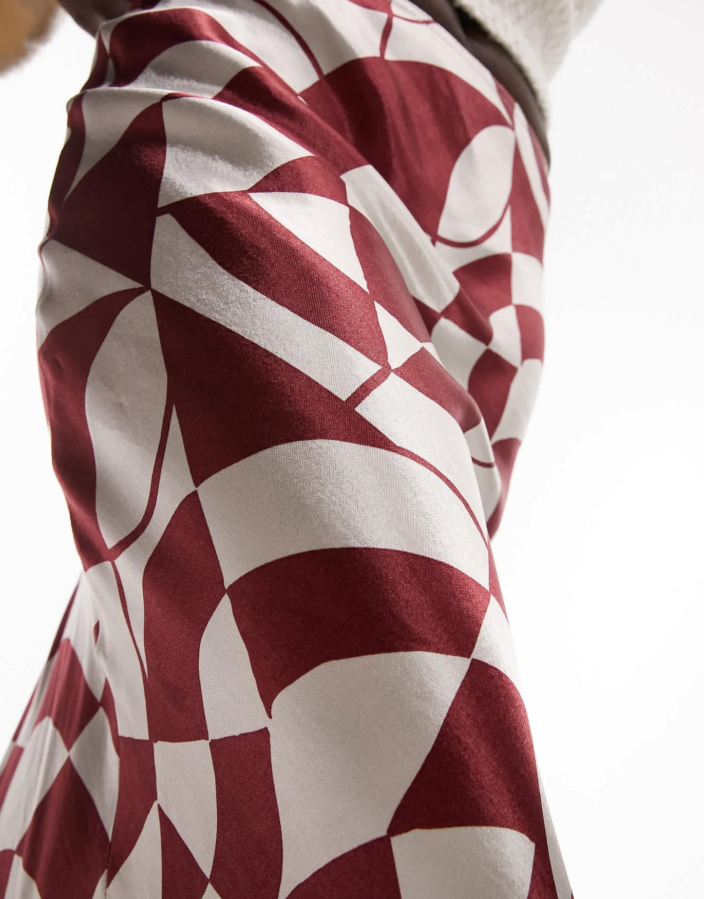 Topshop Tall satin bias maxi skirt in red geo print