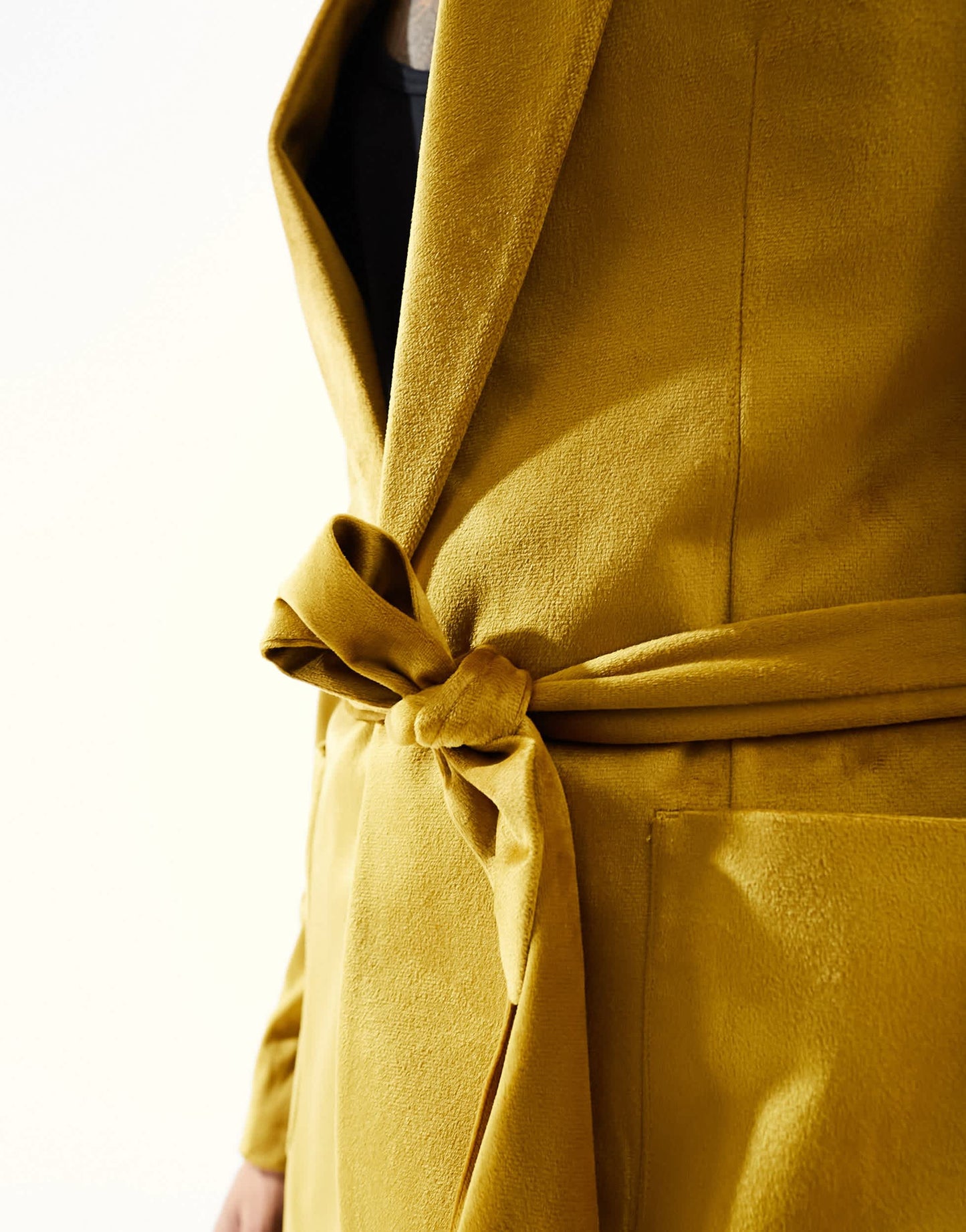 ASOS DESIGN super skinny smoking jacket in mustard velvet with belt