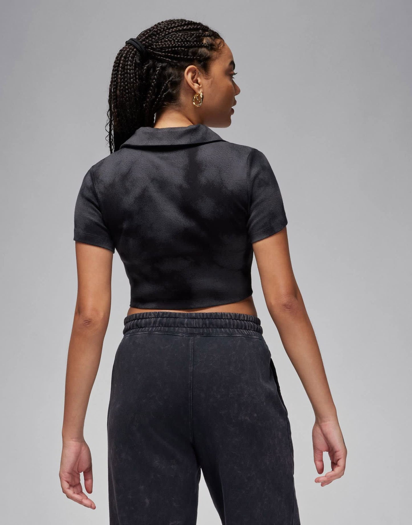 Jordan collared knit top in smoke grey
