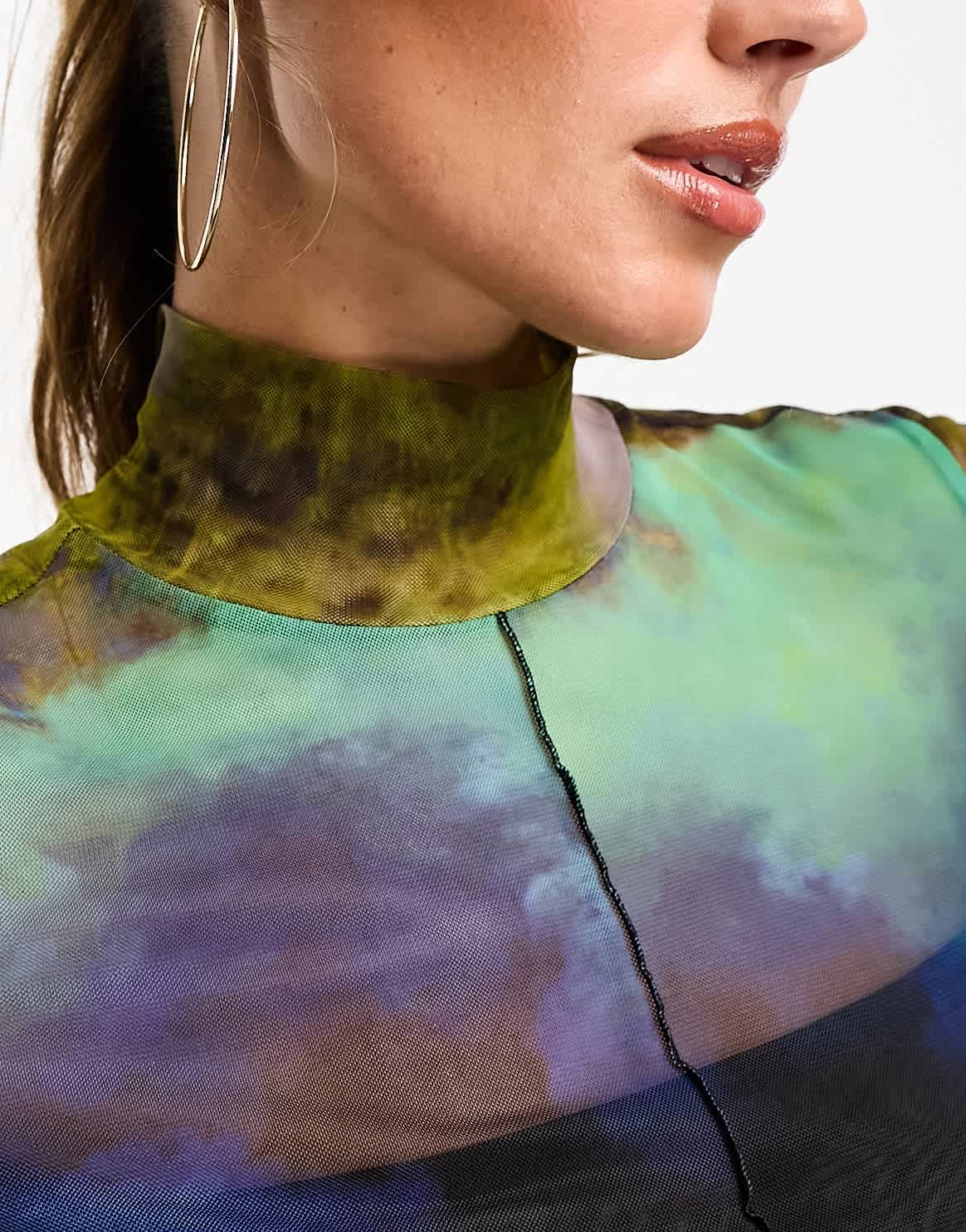 Edited long sleeve mesh midi dress in abstract print
