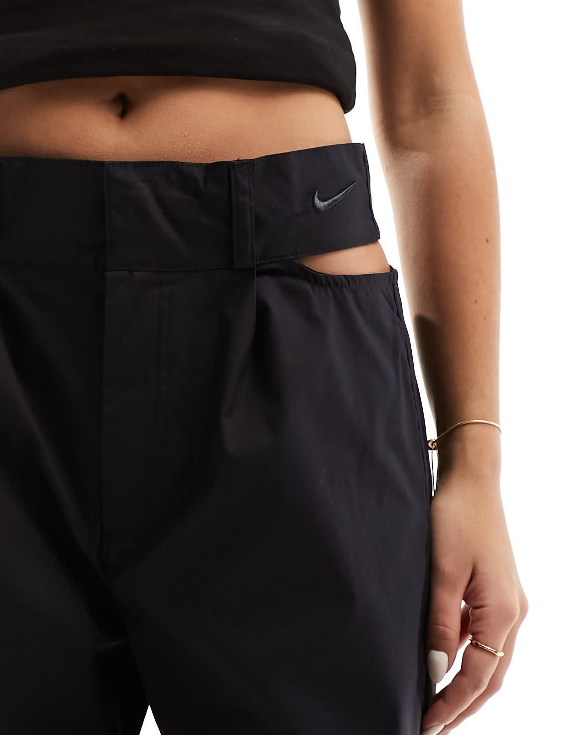 Nike cut out waist woven baggy trousers in black