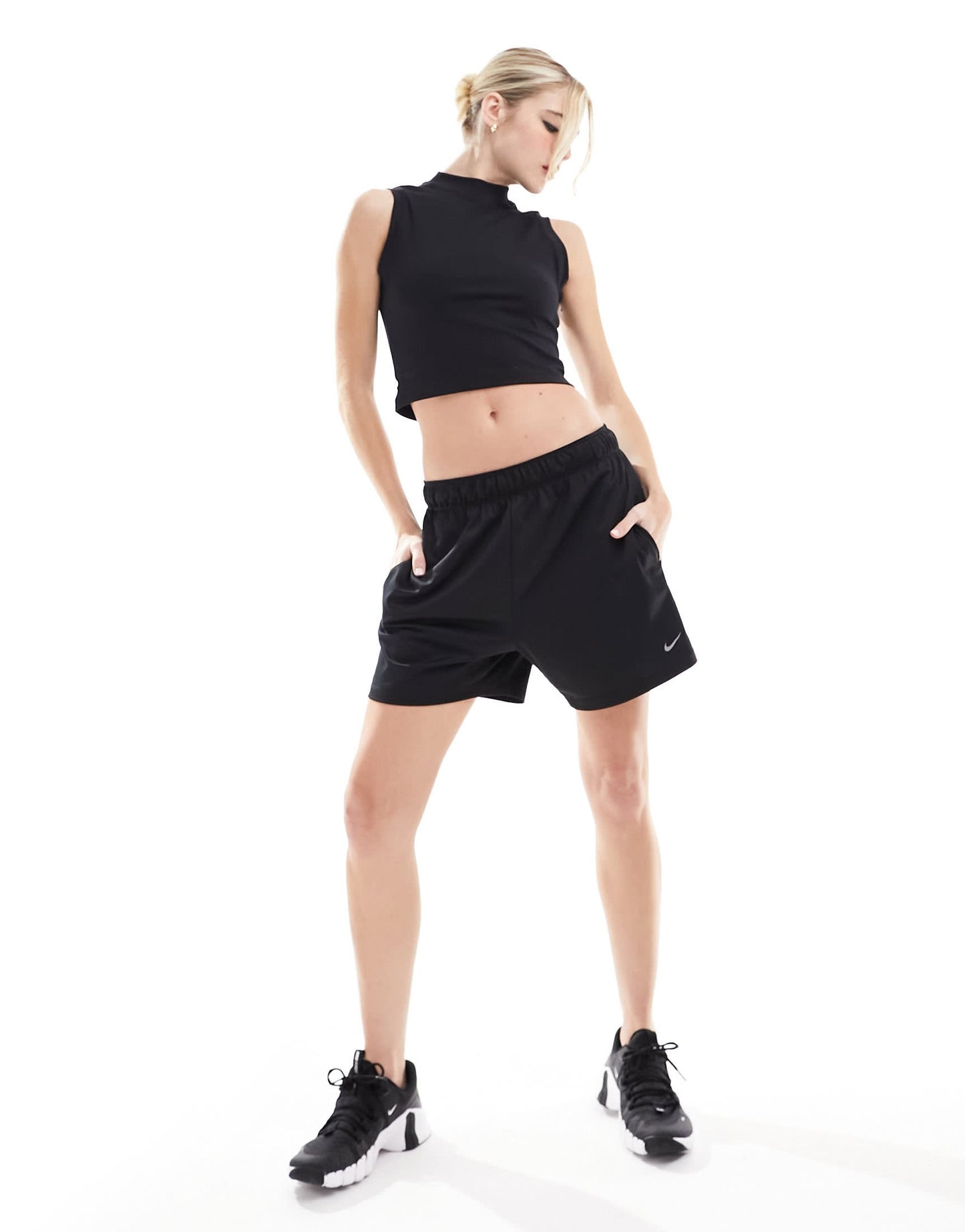 Nike One Dri-Fit tight crop mock neck tank in court black