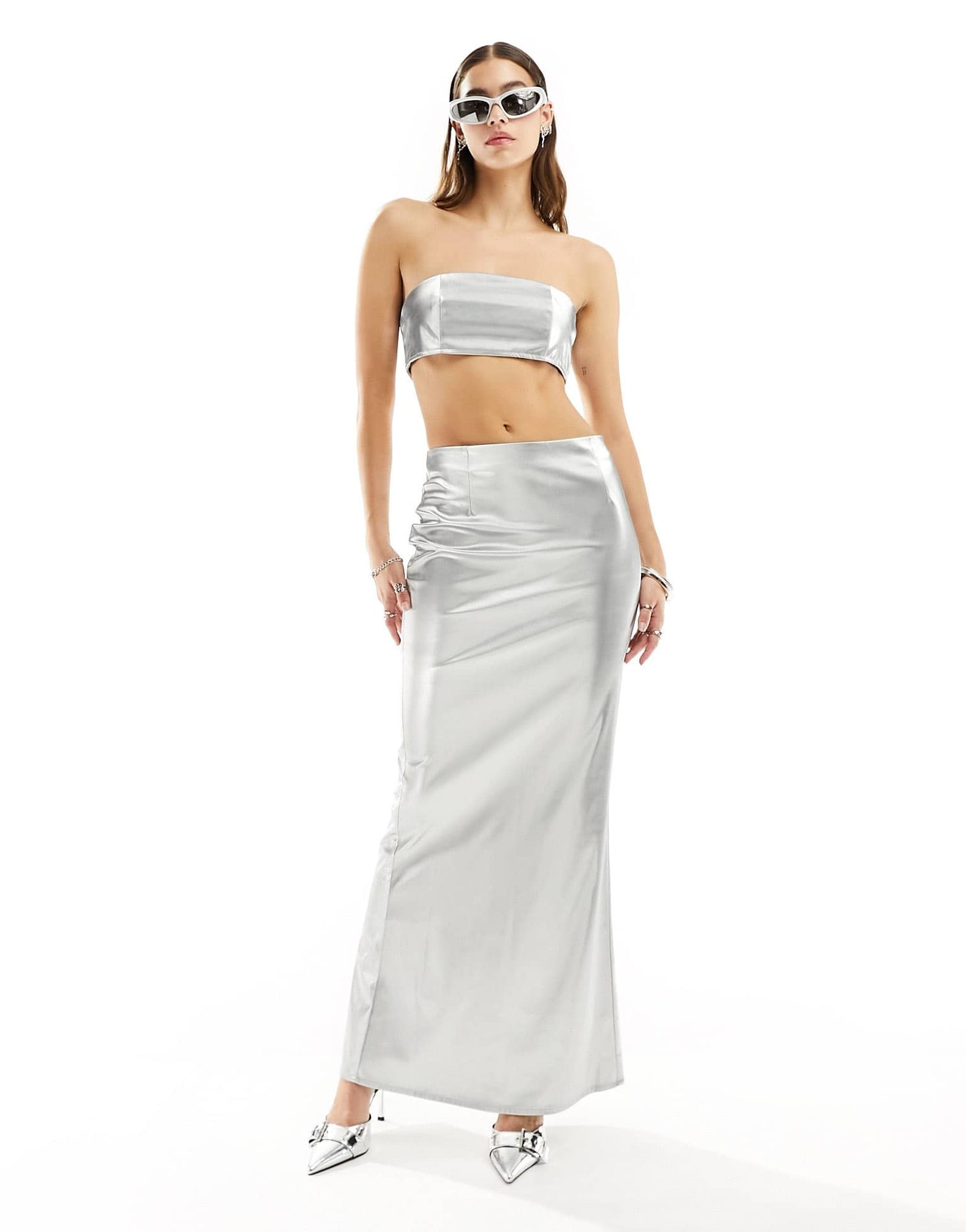 Kyo The Brand bandeau crop top co-ord in silver