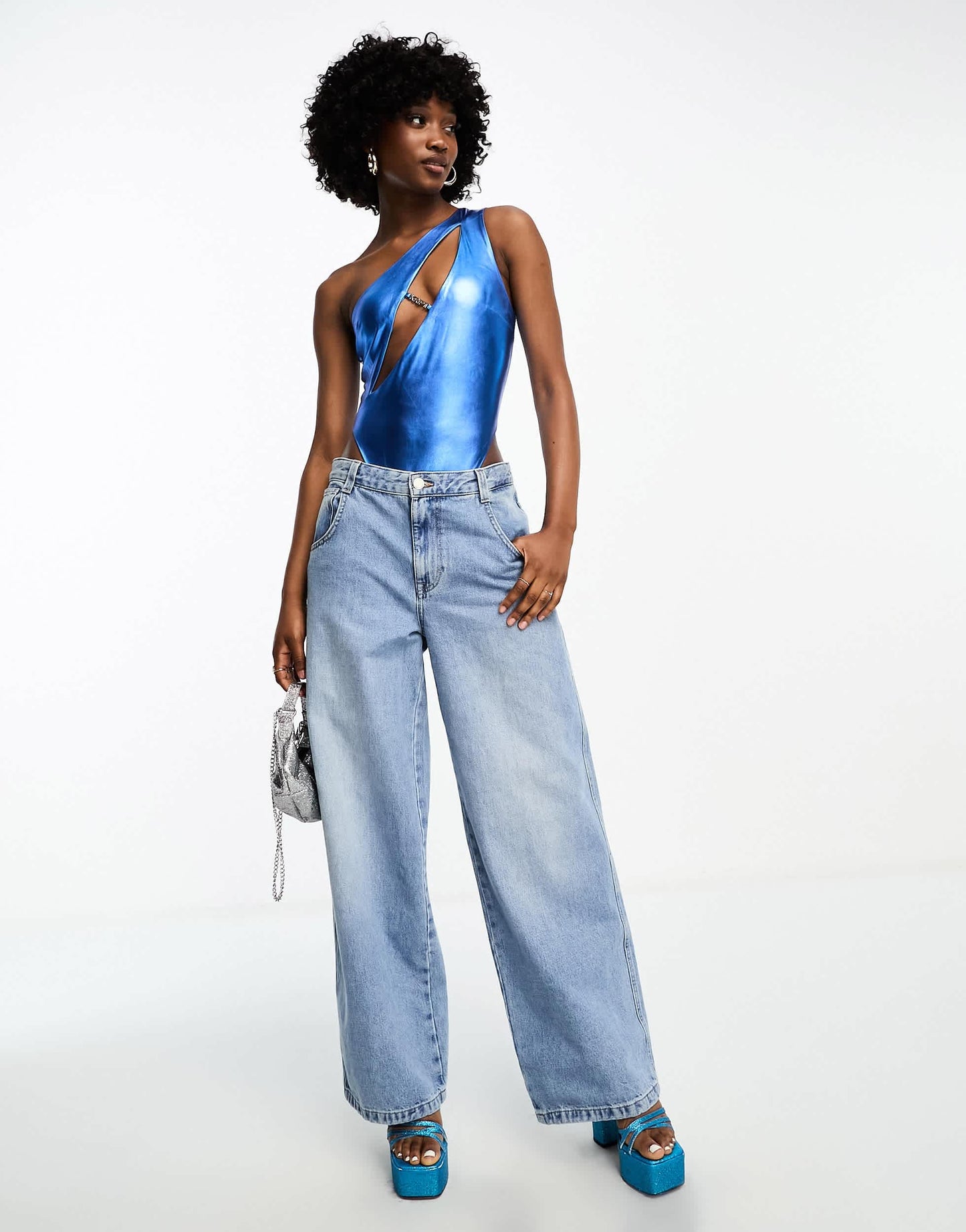 The Kript metallic one shoulder body with logo detail