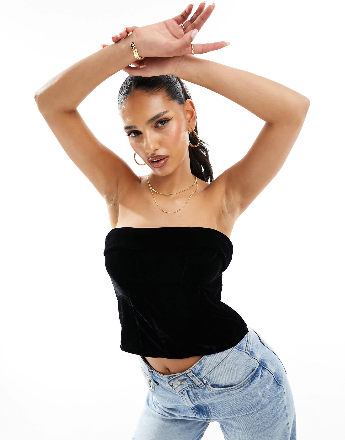 ASOS DESIGN corset bandeau in black velvet