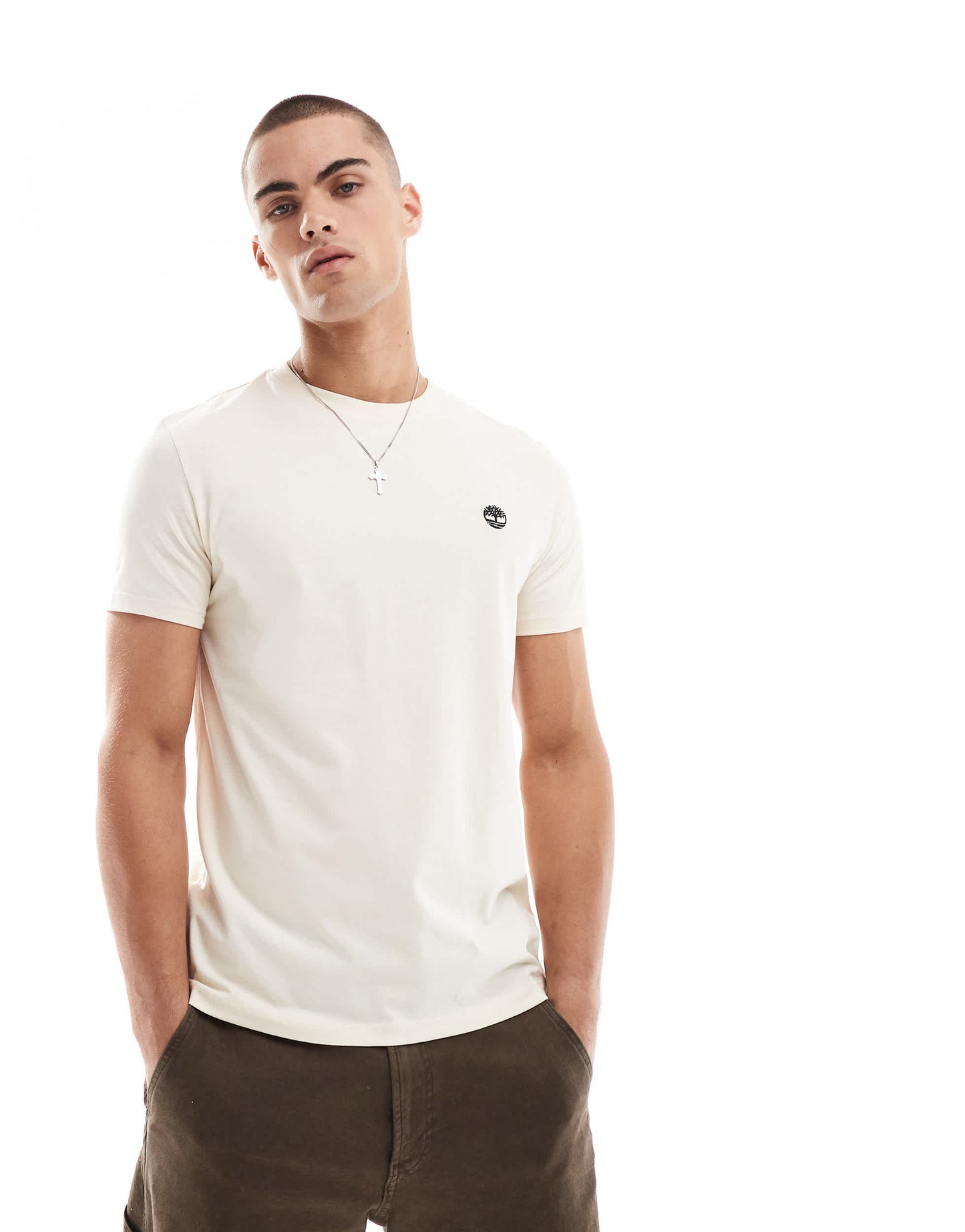 Timberland dunstan river left chest logo t-shirt in off white