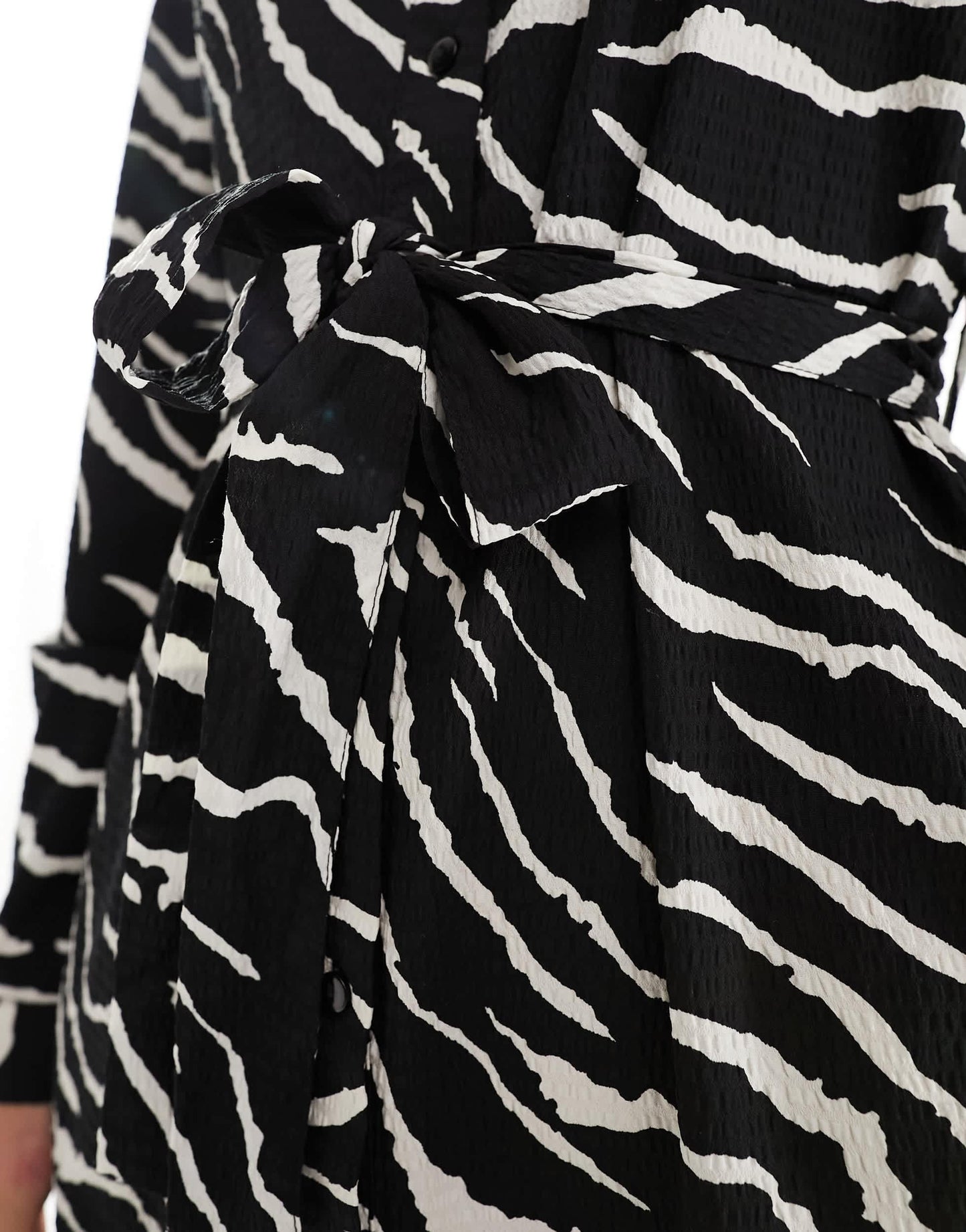 Pieces Tall tie waist midi shirt dress in black & white zebra print