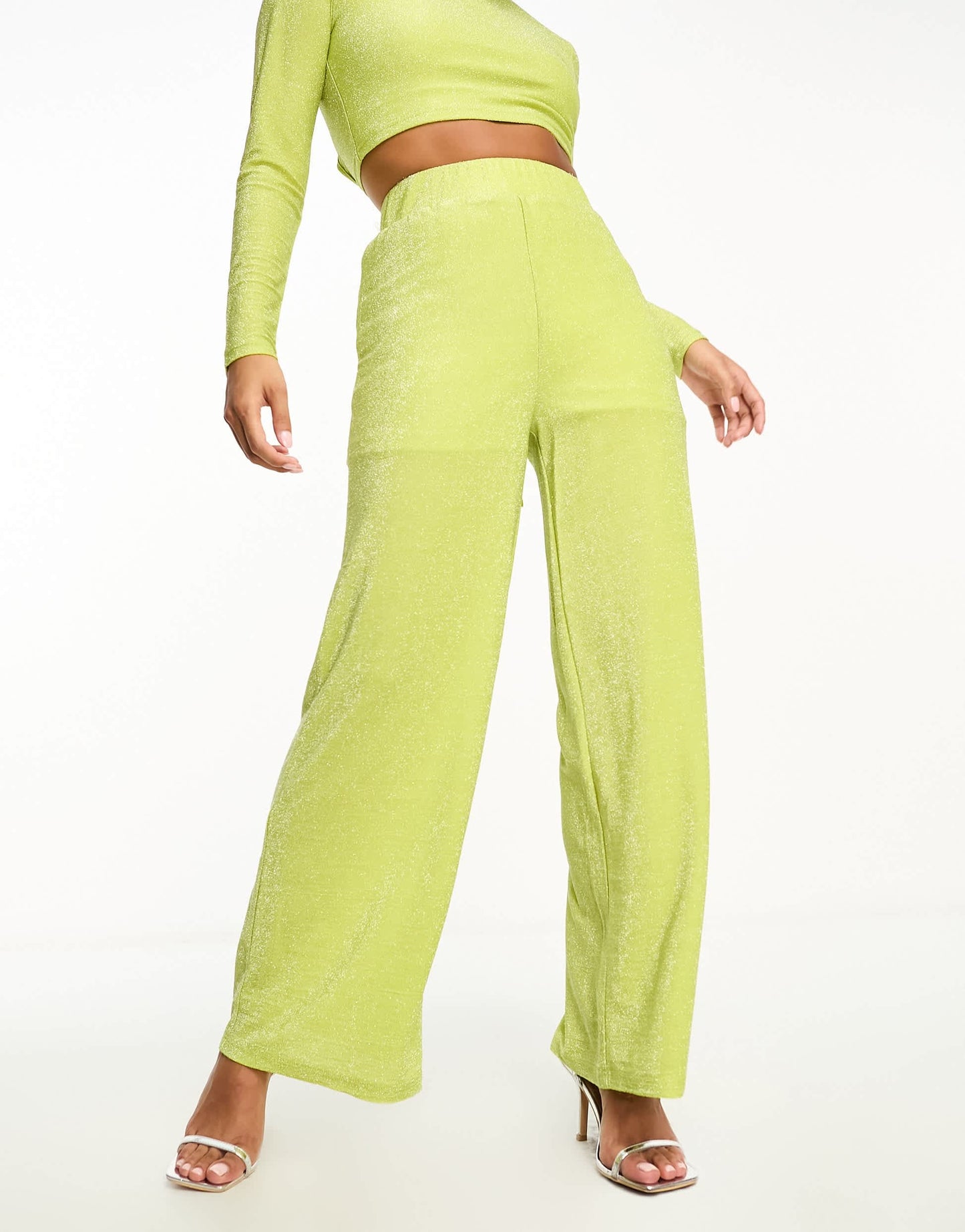 Collective the Label Petite metallic knit trouser co-ord in olive