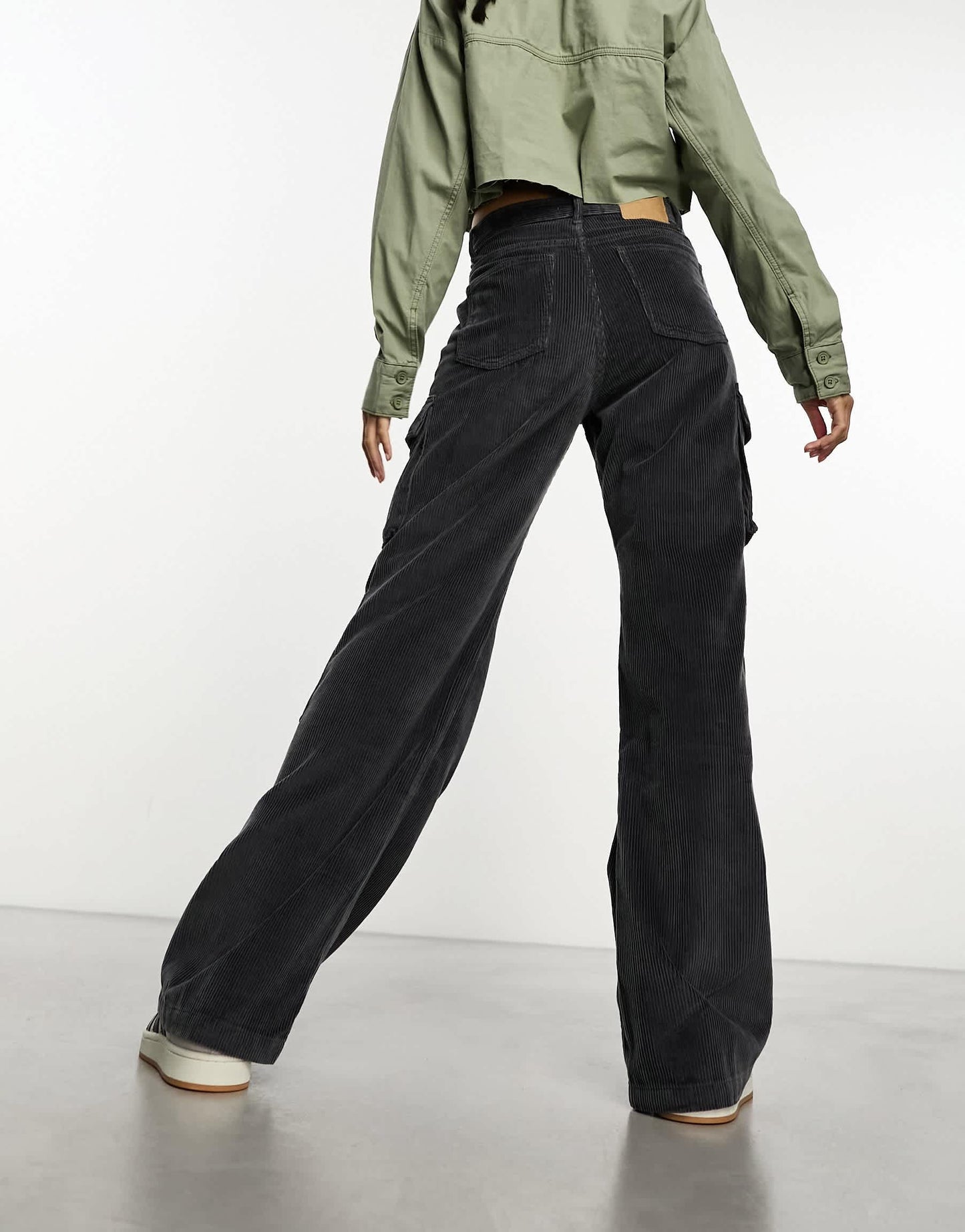 Cotton On corduroy cargo wide leg jean in dark ash