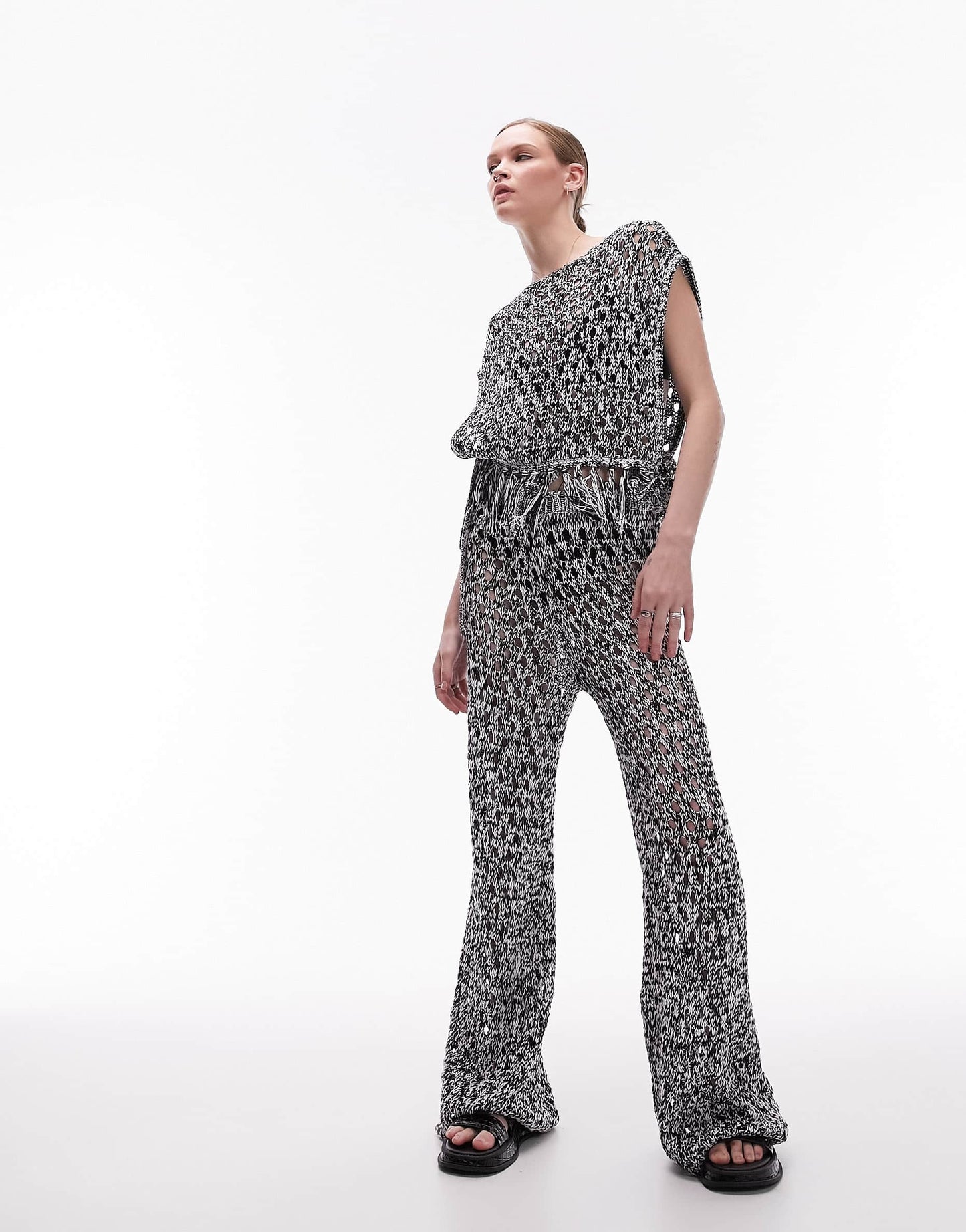 Topshop knitted beach trousers in monochrome