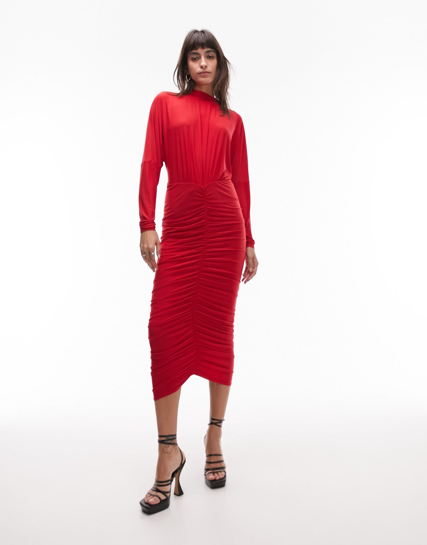 Topshop drape front midi dress in red