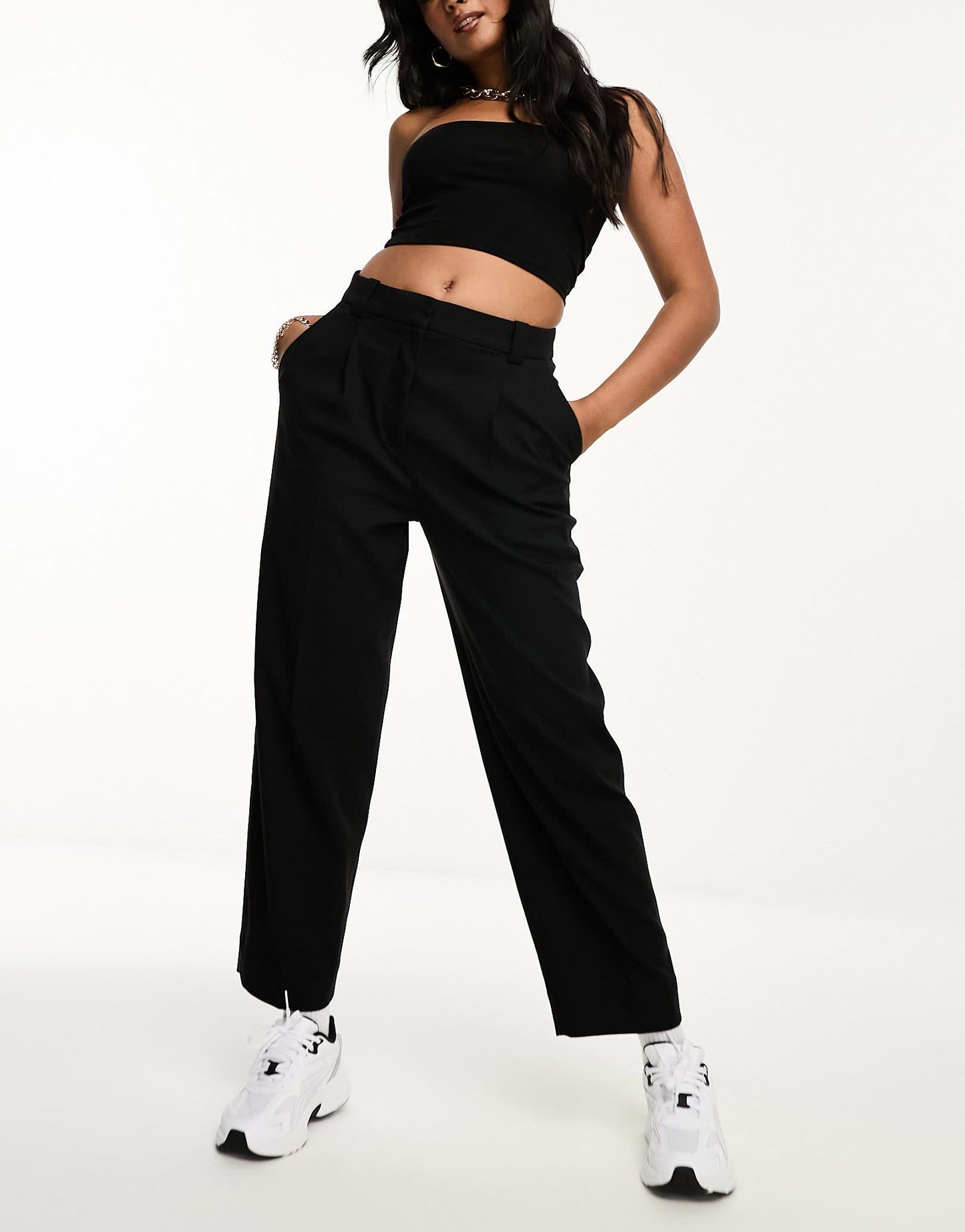 & Other Stories slim leg tailored trousers in black