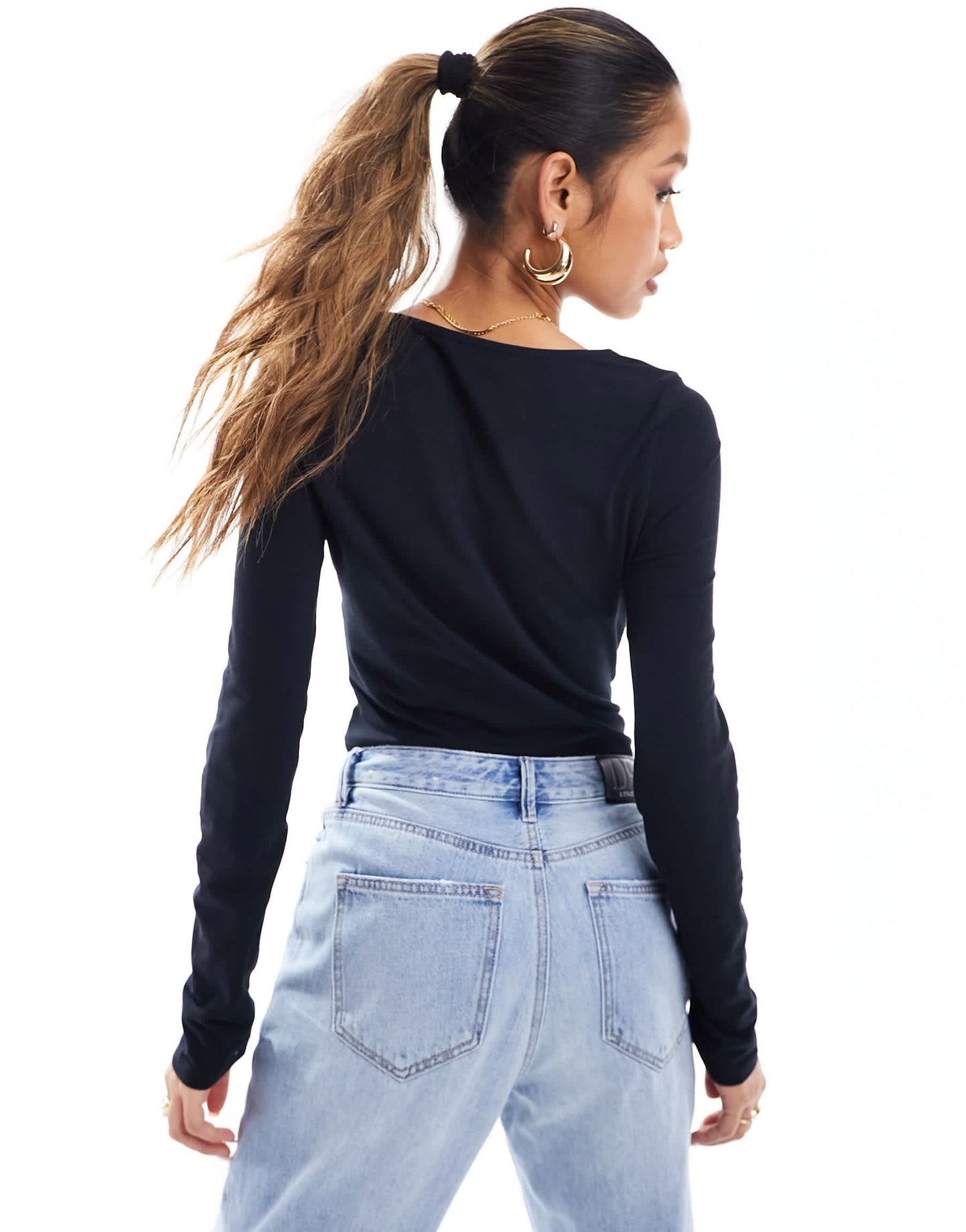 ASOS DESIGN gathered bust detail long sleeve bodysuit in black