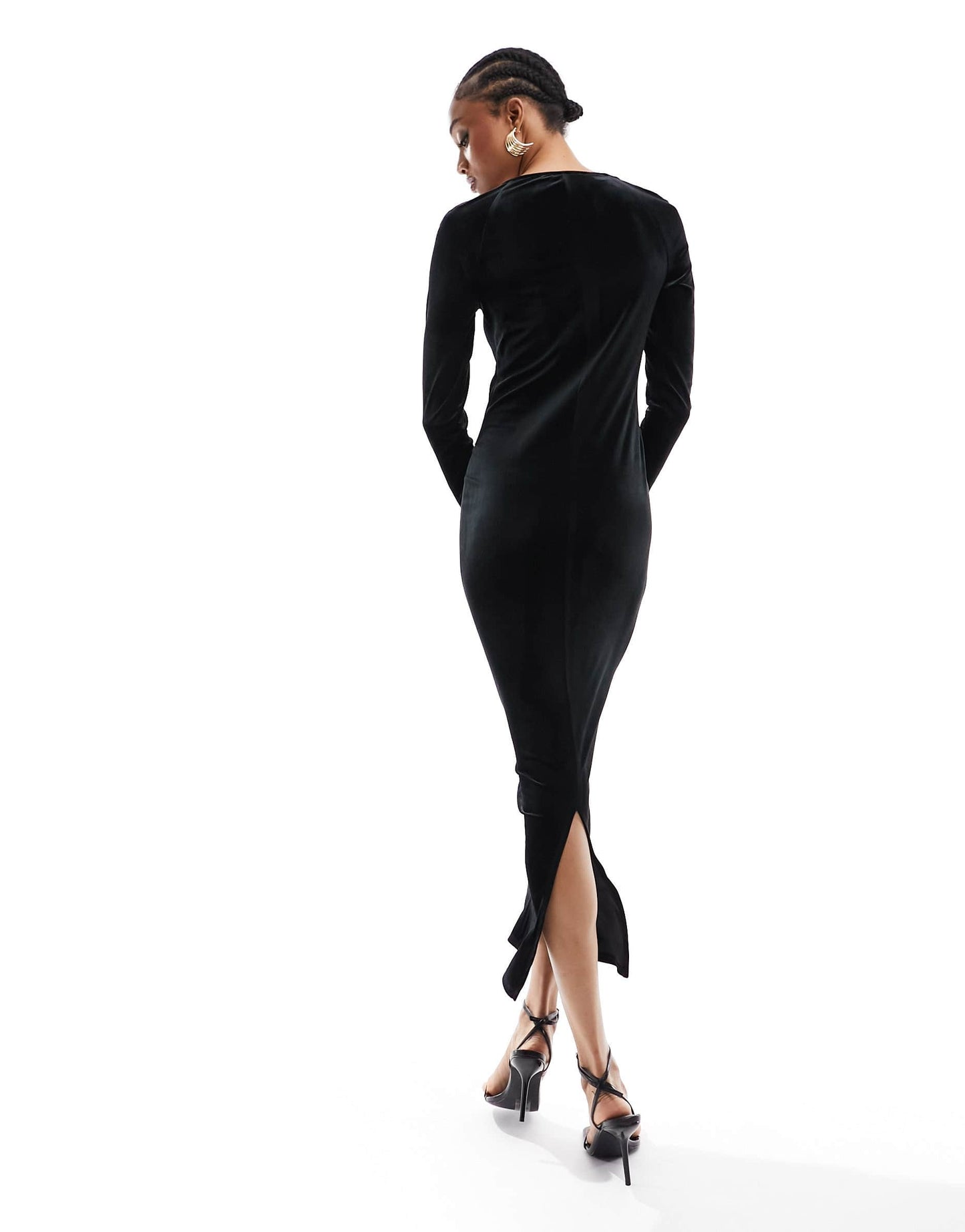 ASOS DESIGN Tall scoop velvet midi dress with pearl strap in black