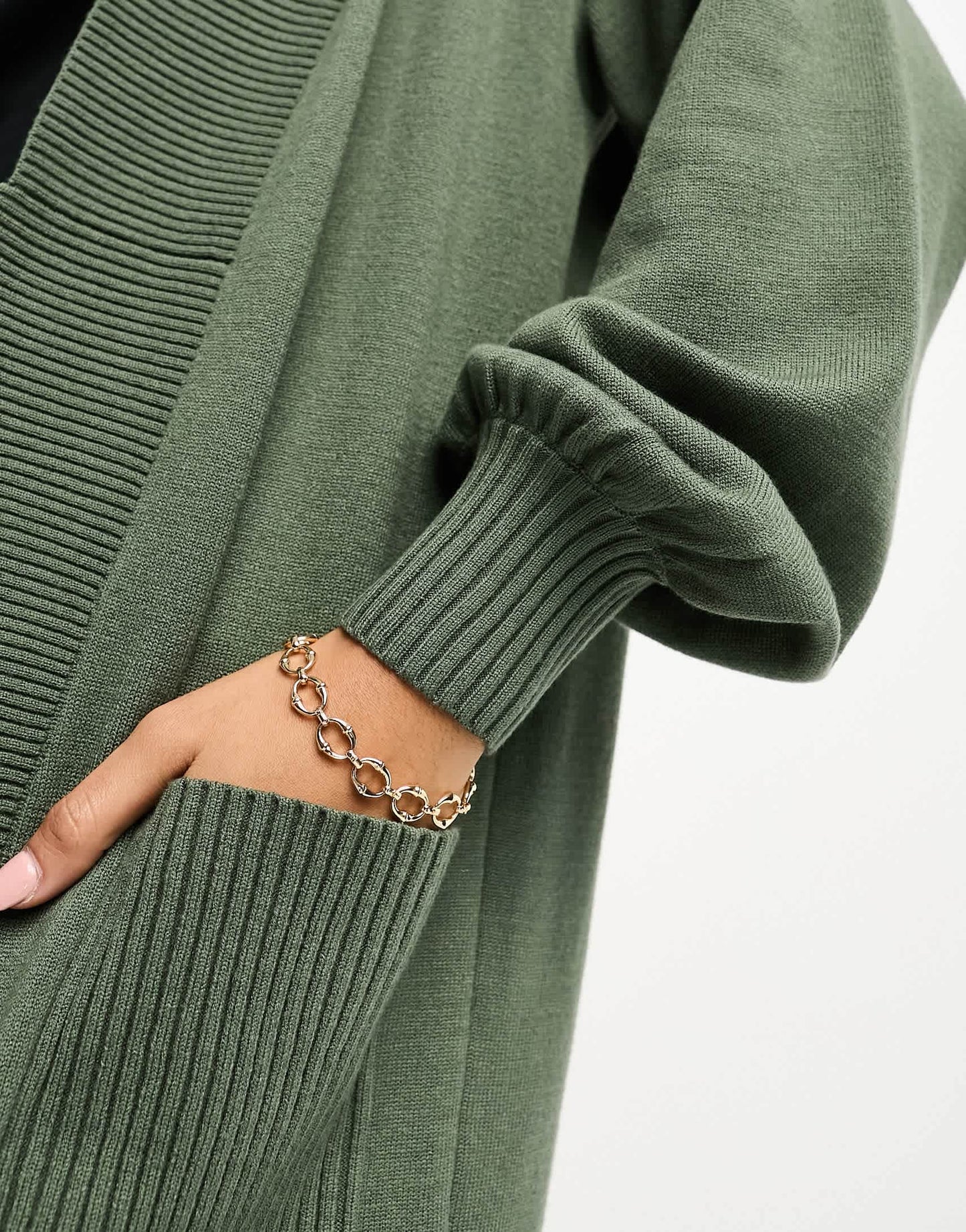 River Island maxi ribbed cardigan in khaki