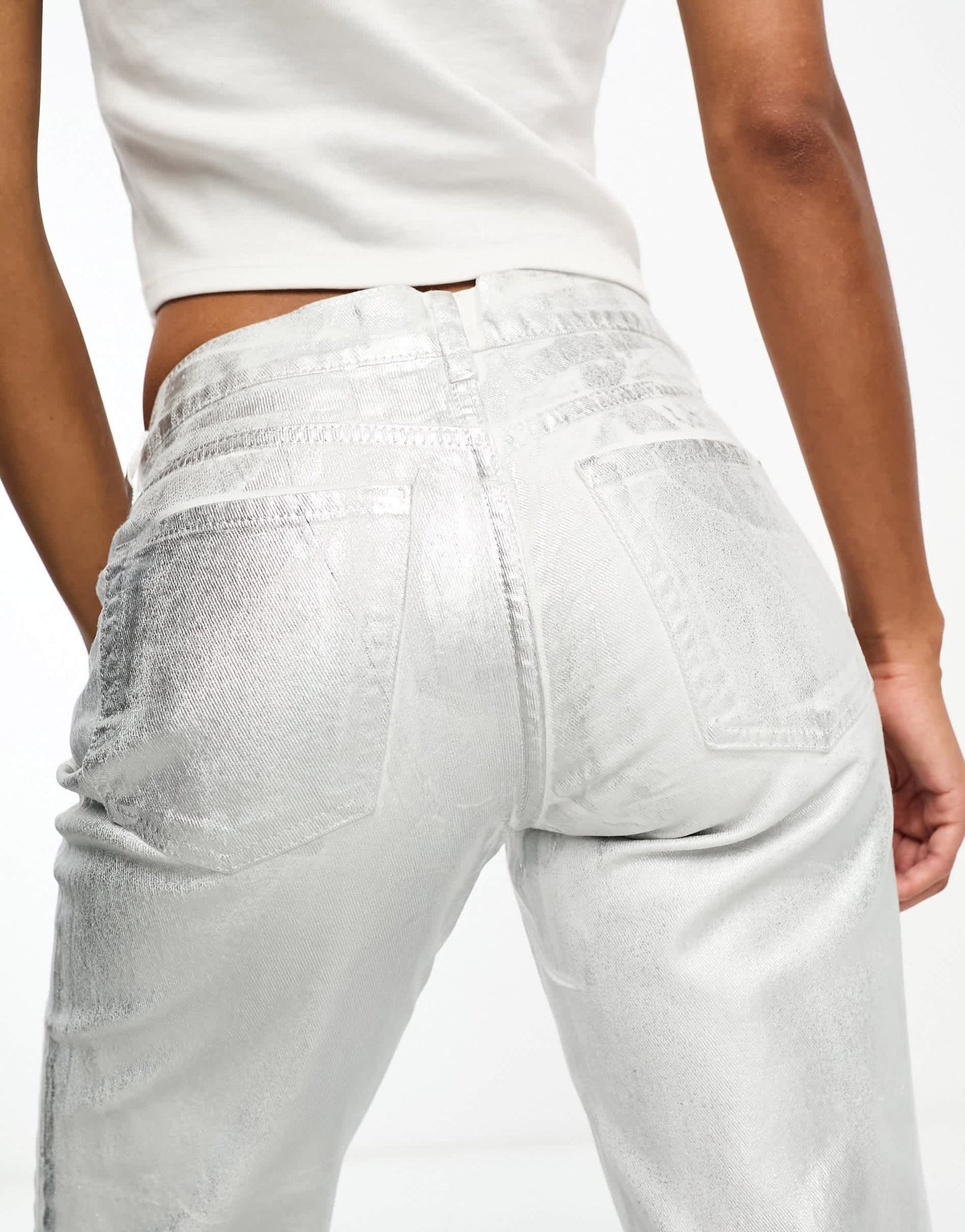 Stradivarius metallic trouser in silver
