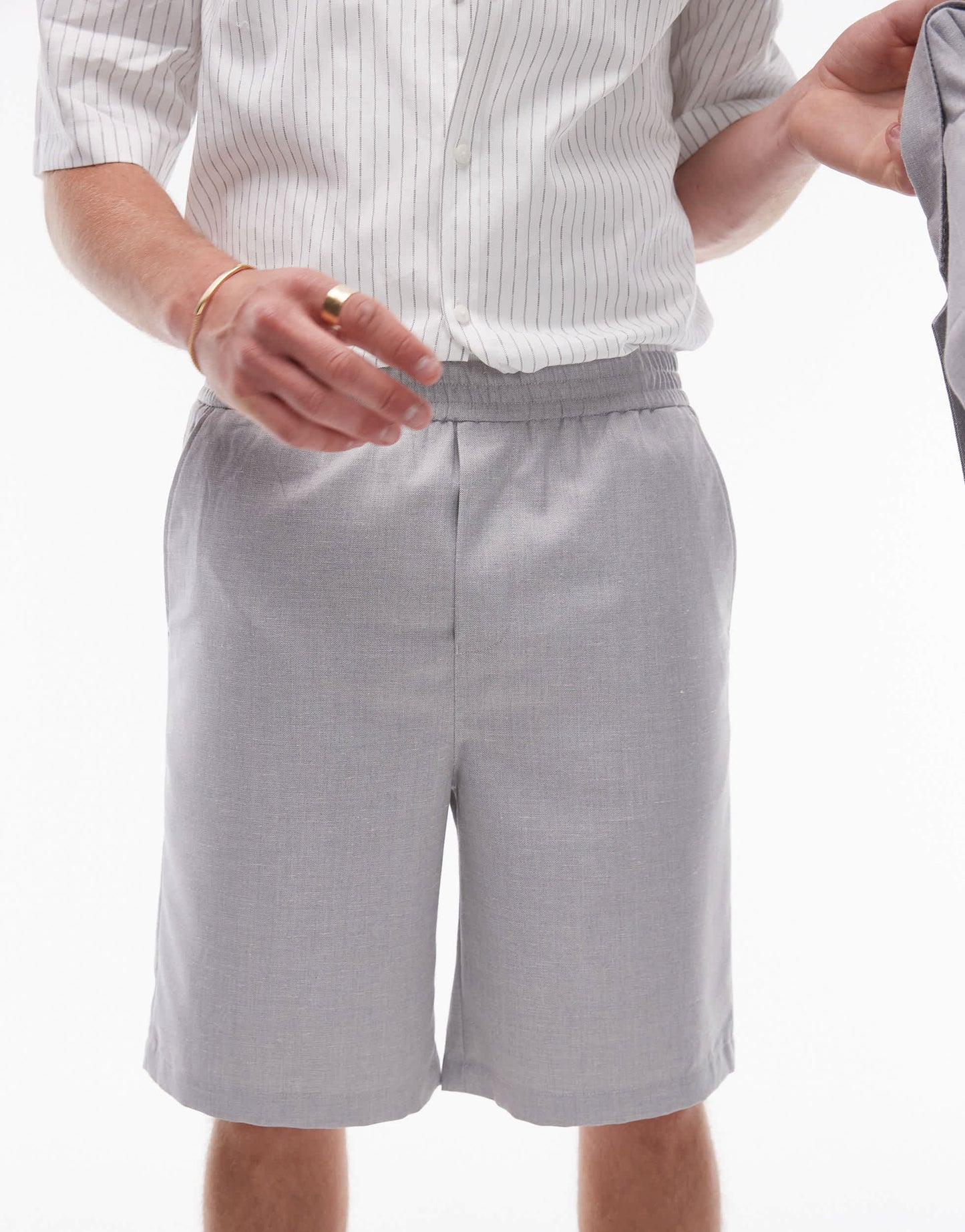 Topman linen blend short in grey