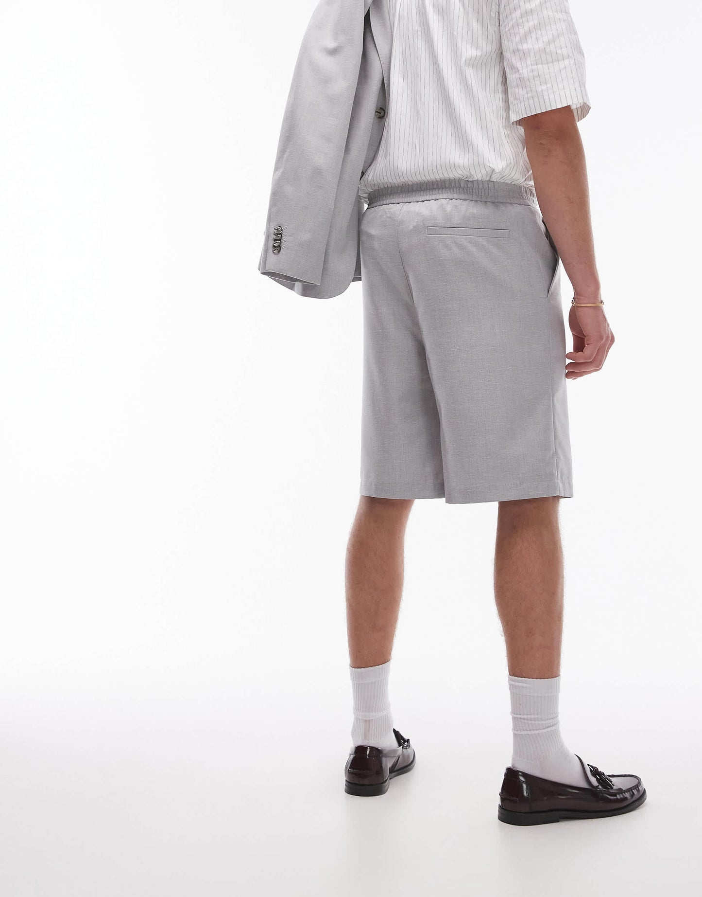Topman linen blend short in grey