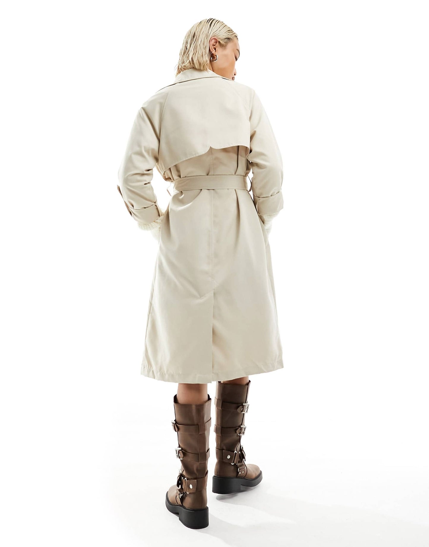 Stradivarius longline trench coat in light stone