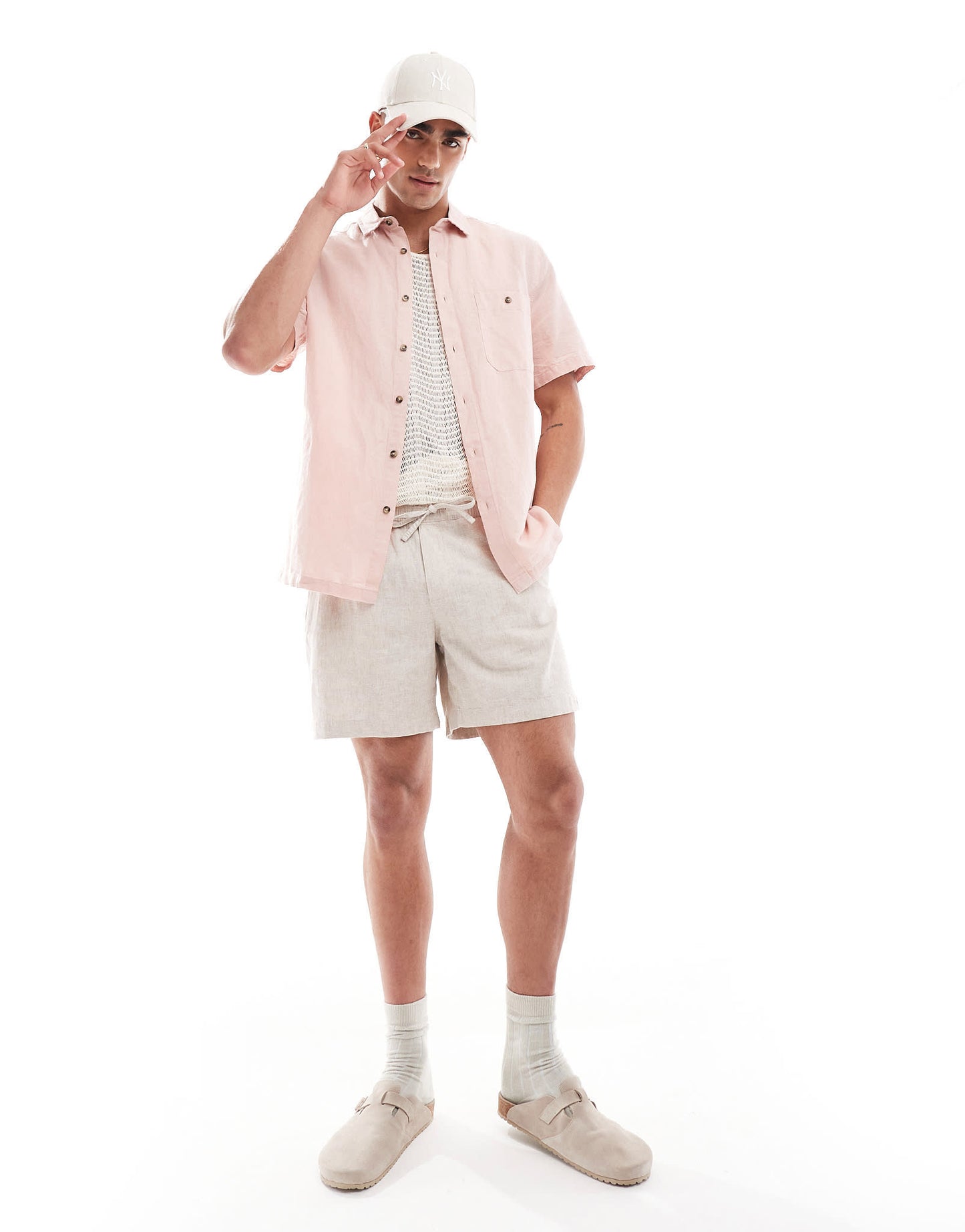 ASOS DESIGN relaxed shirt in linen mix in pink