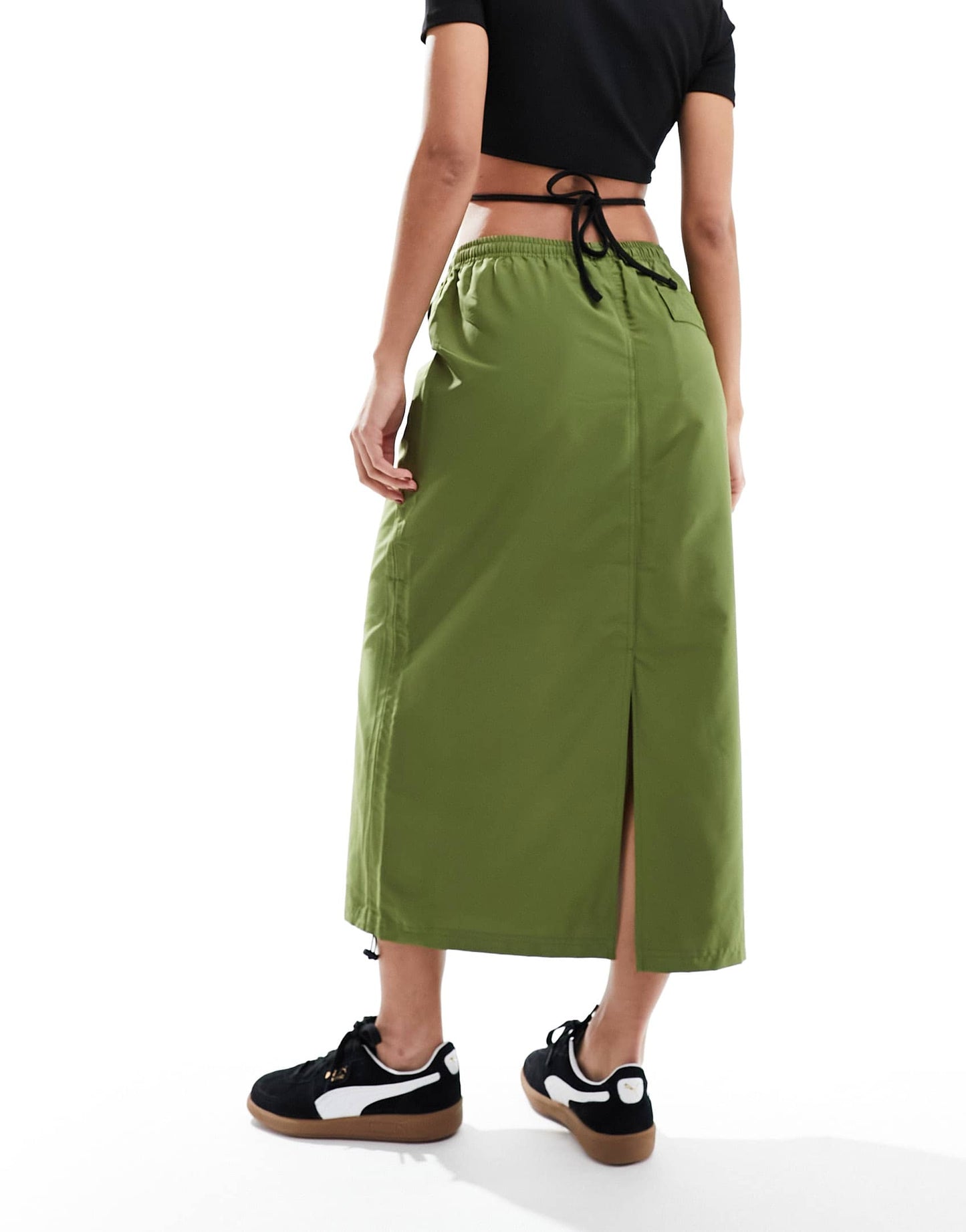 Puma Dare To midi woven cargo skirt in khaki