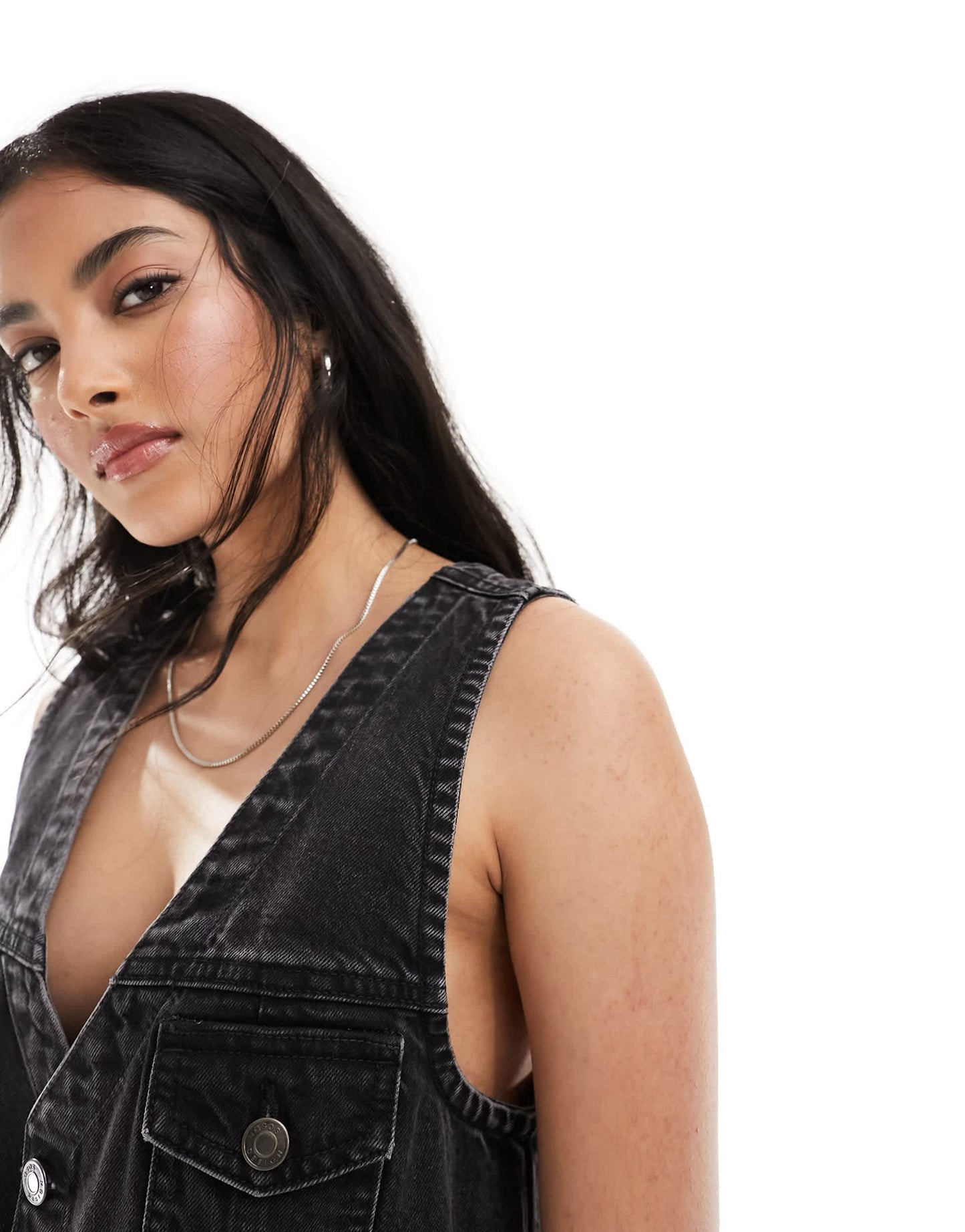 ASOS DESIGN denim waistcoat mini dress with button through in washed black