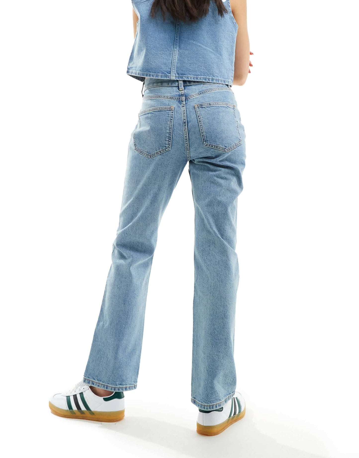 ASOS DESIGN comfort mid rise straight jeans in mid blue