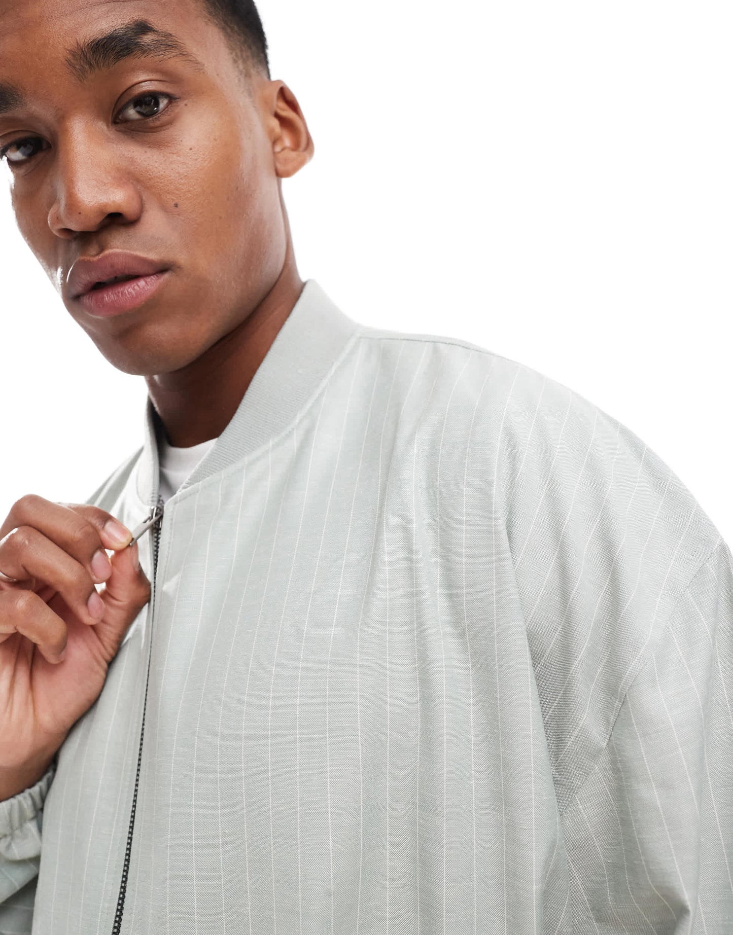 ASOS DESIGN smart co-ord 80s bomber jacket in linen stripe