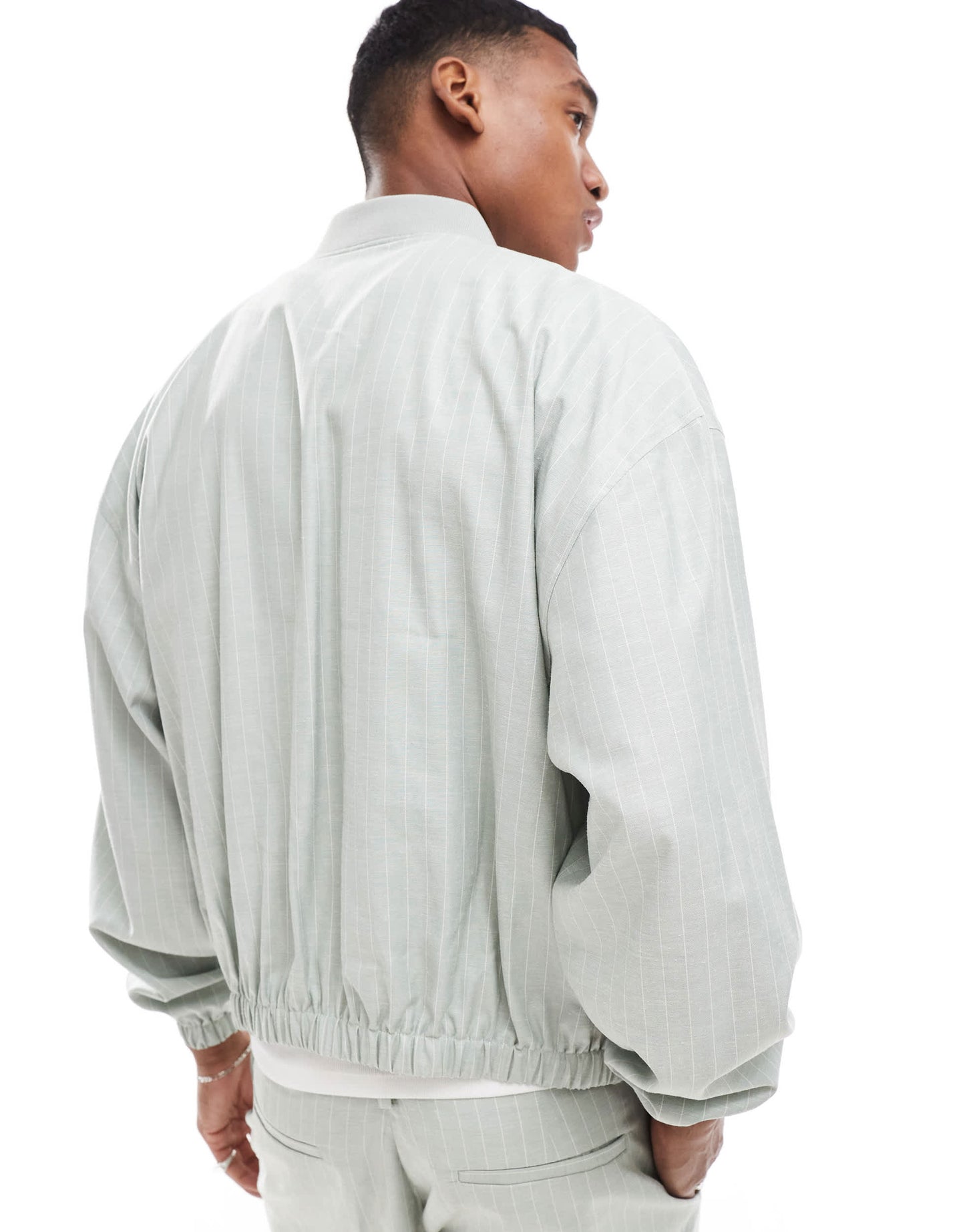 ASOS DESIGN smart co-ord 80s bomber jacket in linen stripe