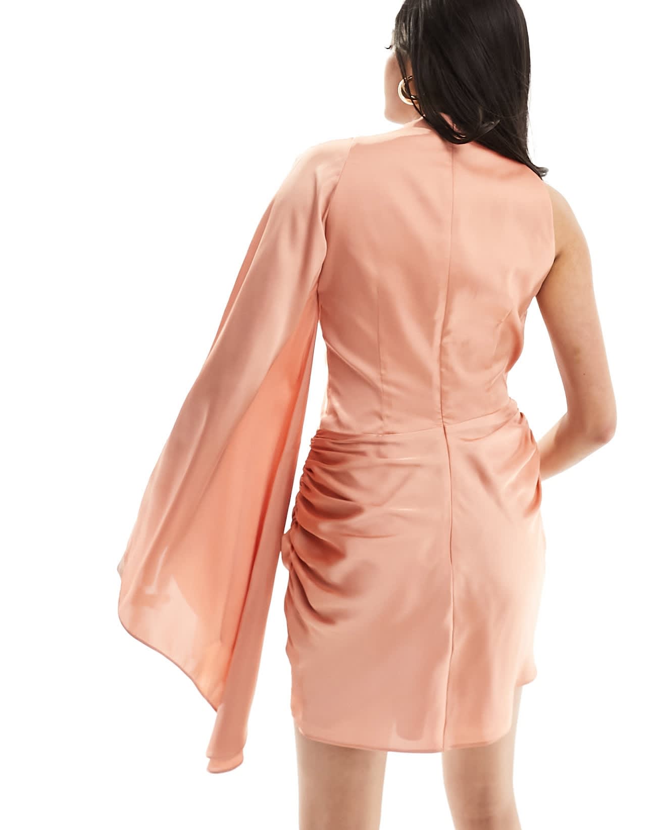 ASOS DESIGN satin one sleeve scarf neck mini dress in rose