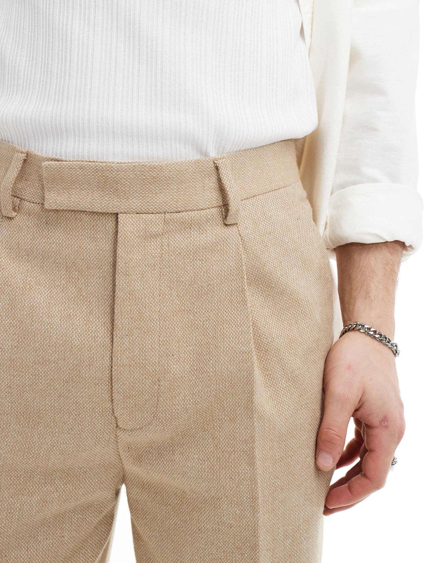 ASOS DESIGN smart wool mix tapered trousers in stone