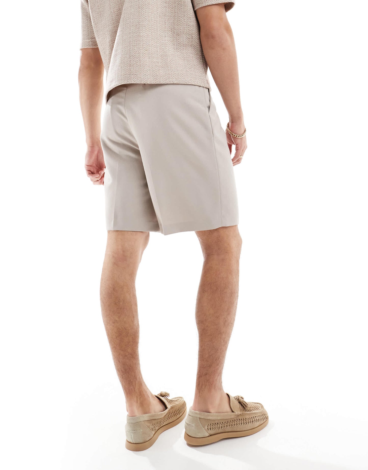 ASOS DESIGN smart wide leg shorts in stone