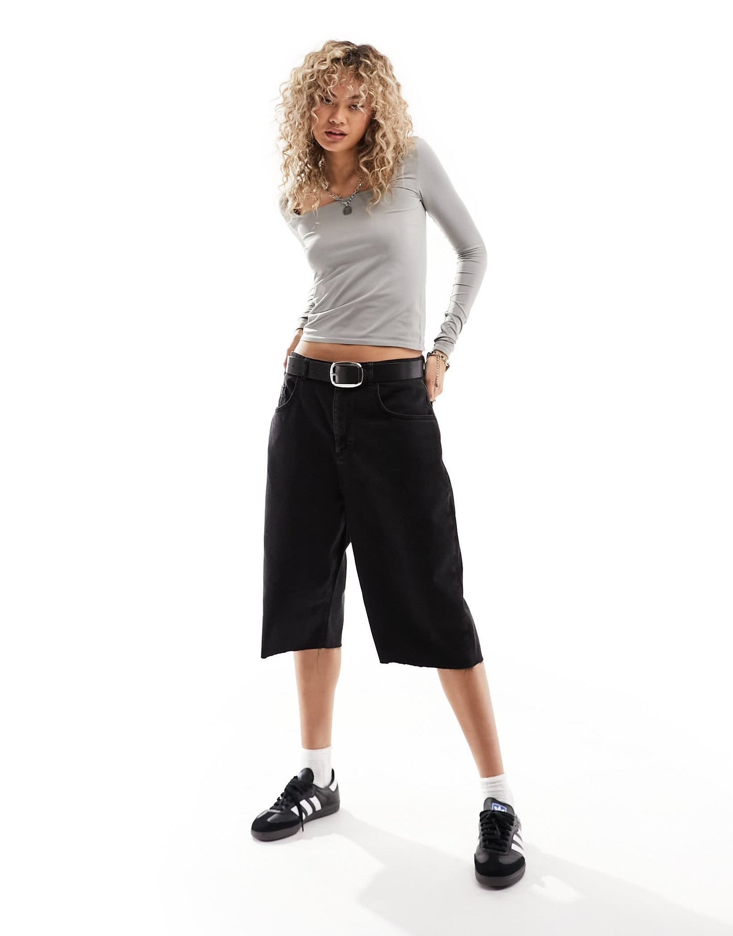 Weekday square neck long sleeve top in grey