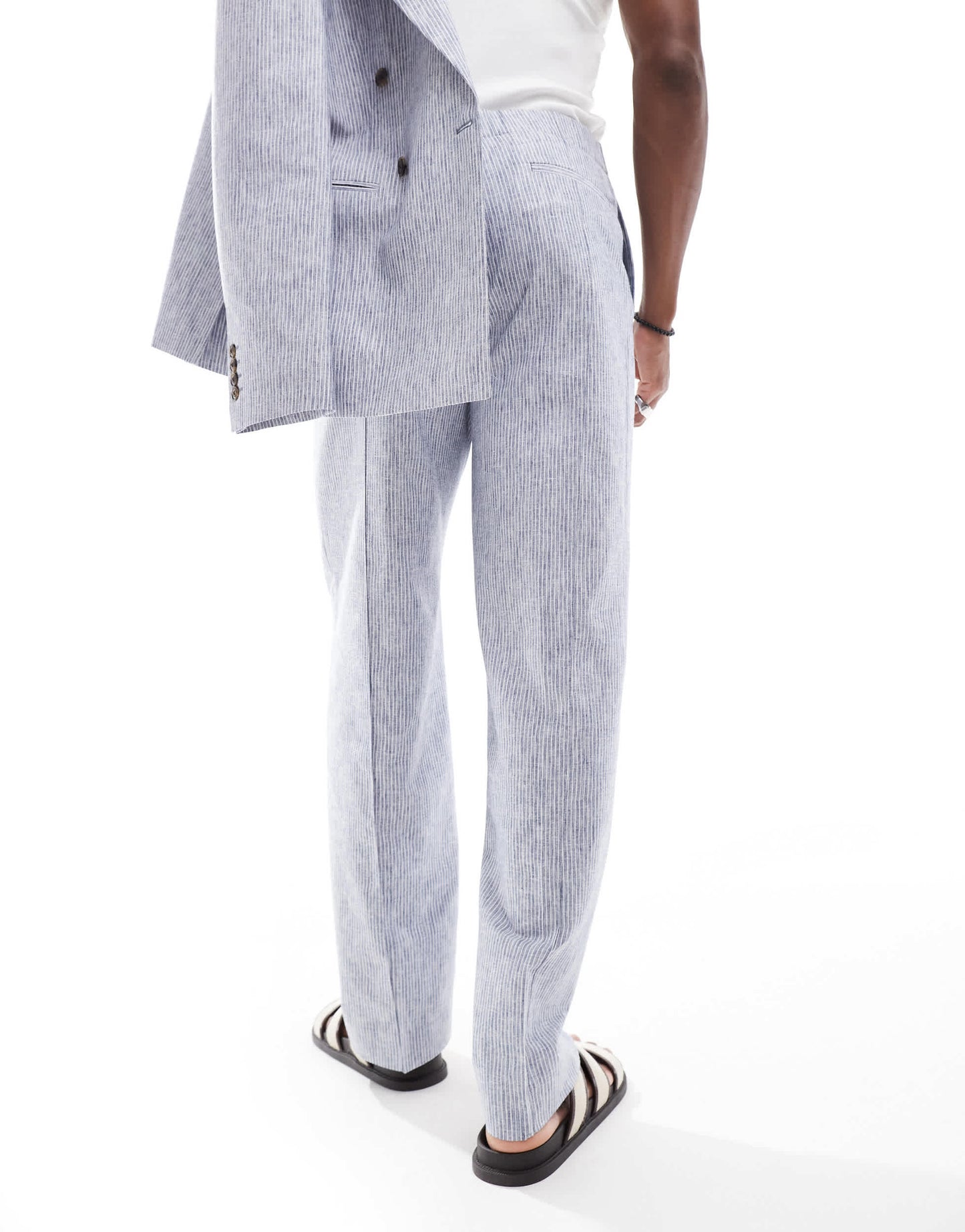 ASOS DESIGN wide suit trouser in blue linen stripe